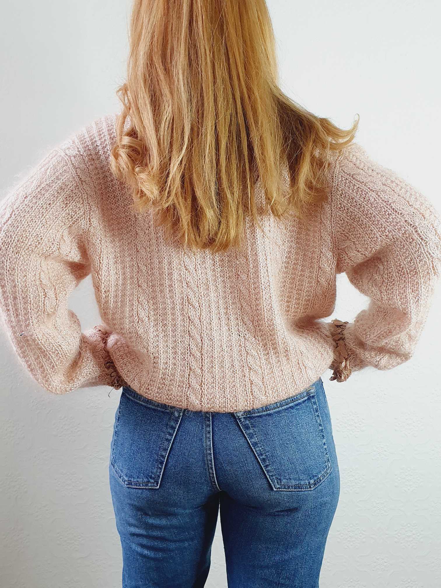 Vintage Pink Cable Knit Mohair Jumper - XL - Image 4