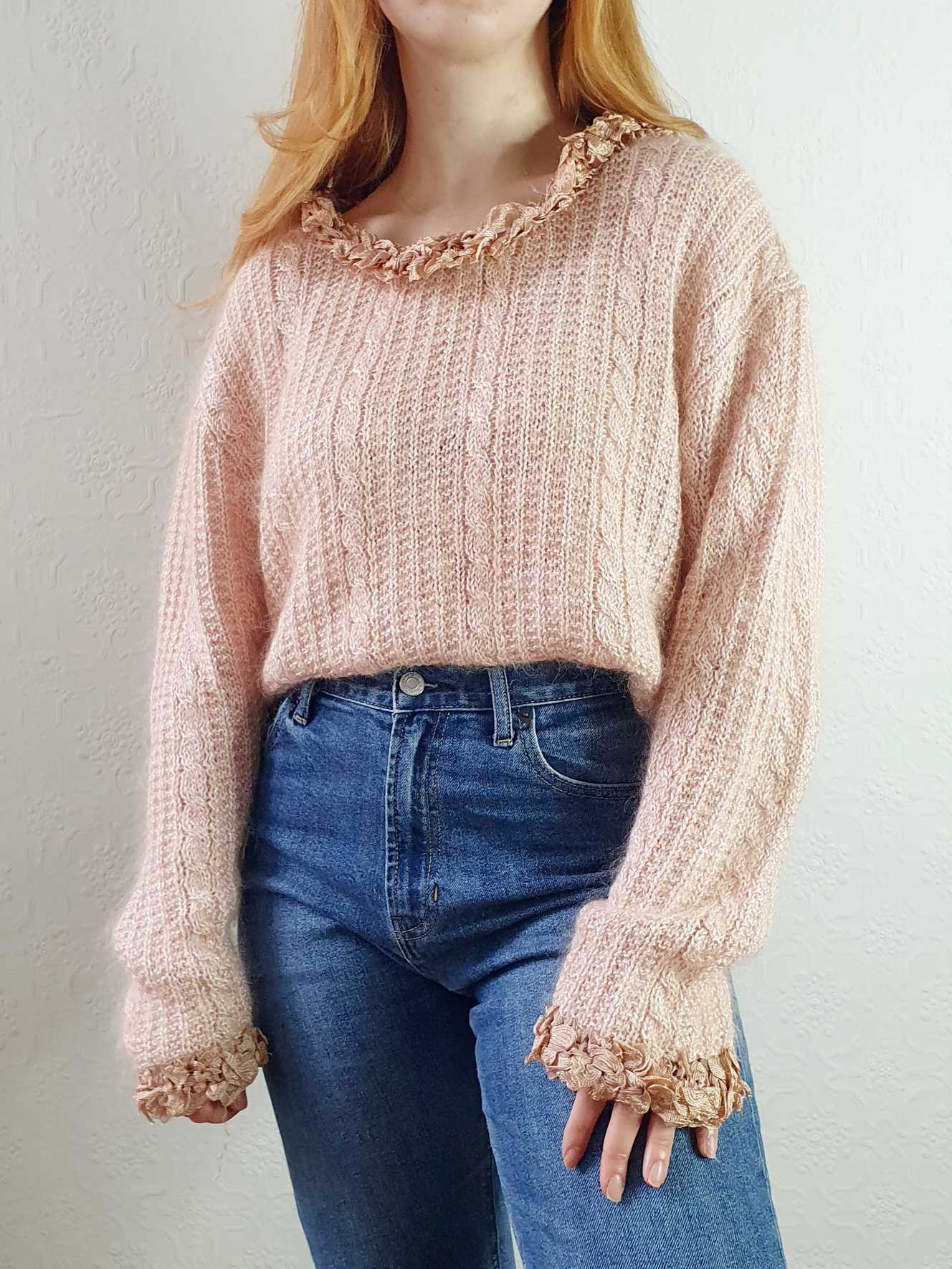 Vintage Pink Cable Knit Mohair Jumper - XL - Image 5