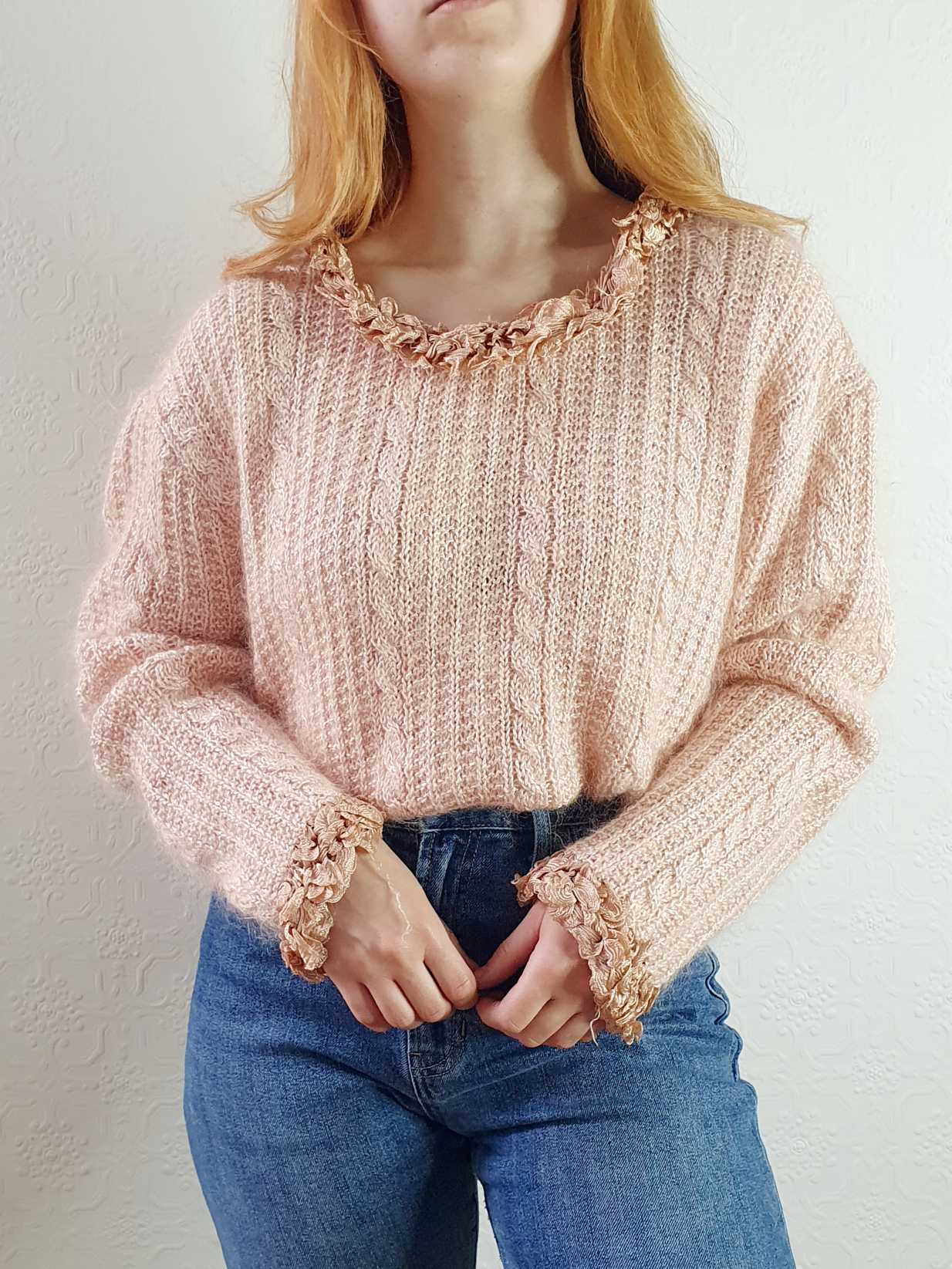 Vintage Pink Cable Knit Mohair Jumper - XL - Image 7