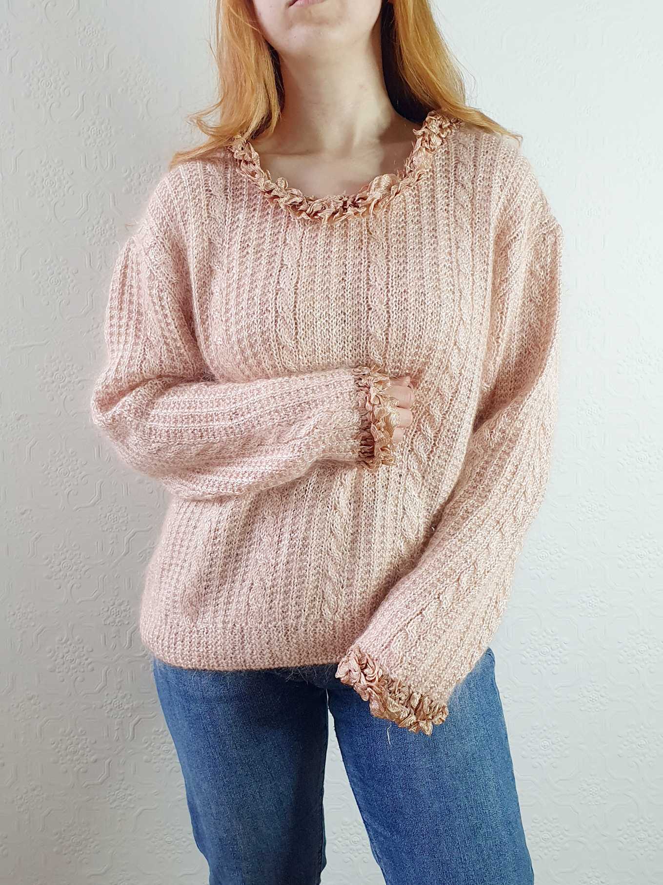 Vintage Pink Cable Knit Mohair Jumper - XL - Image 8