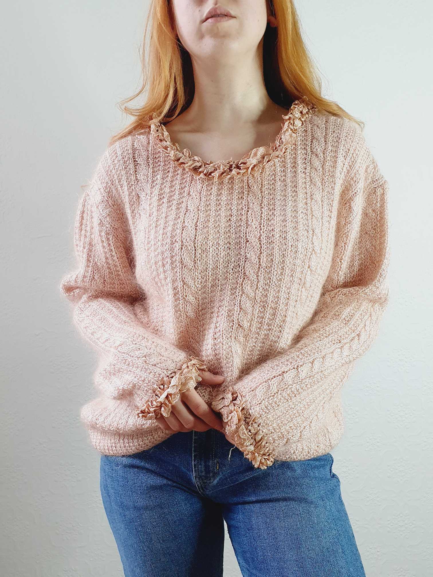 Vintage Pink Cable Knit Mohair Jumper - XL - Image 9