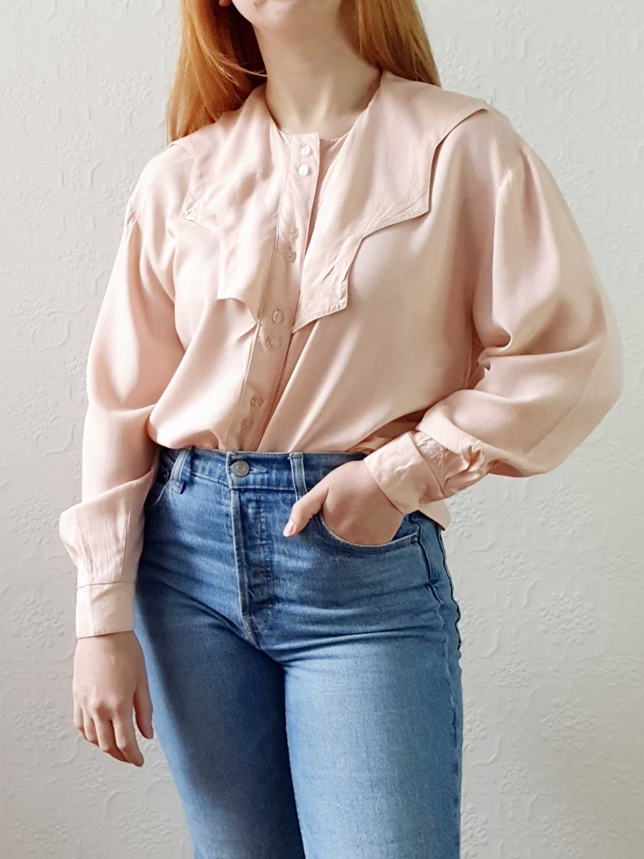 Vintage Pink Collared Blouse - M