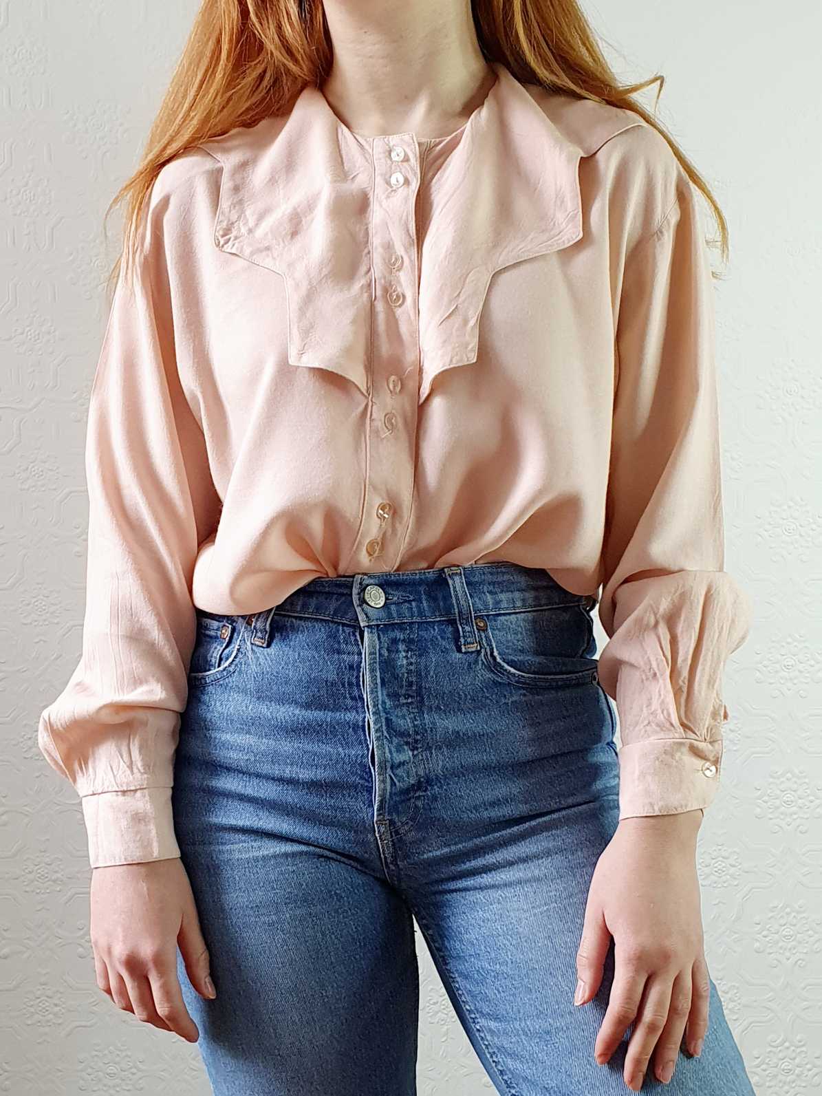 Vintage Pink Collared Blouse - M - Image 2