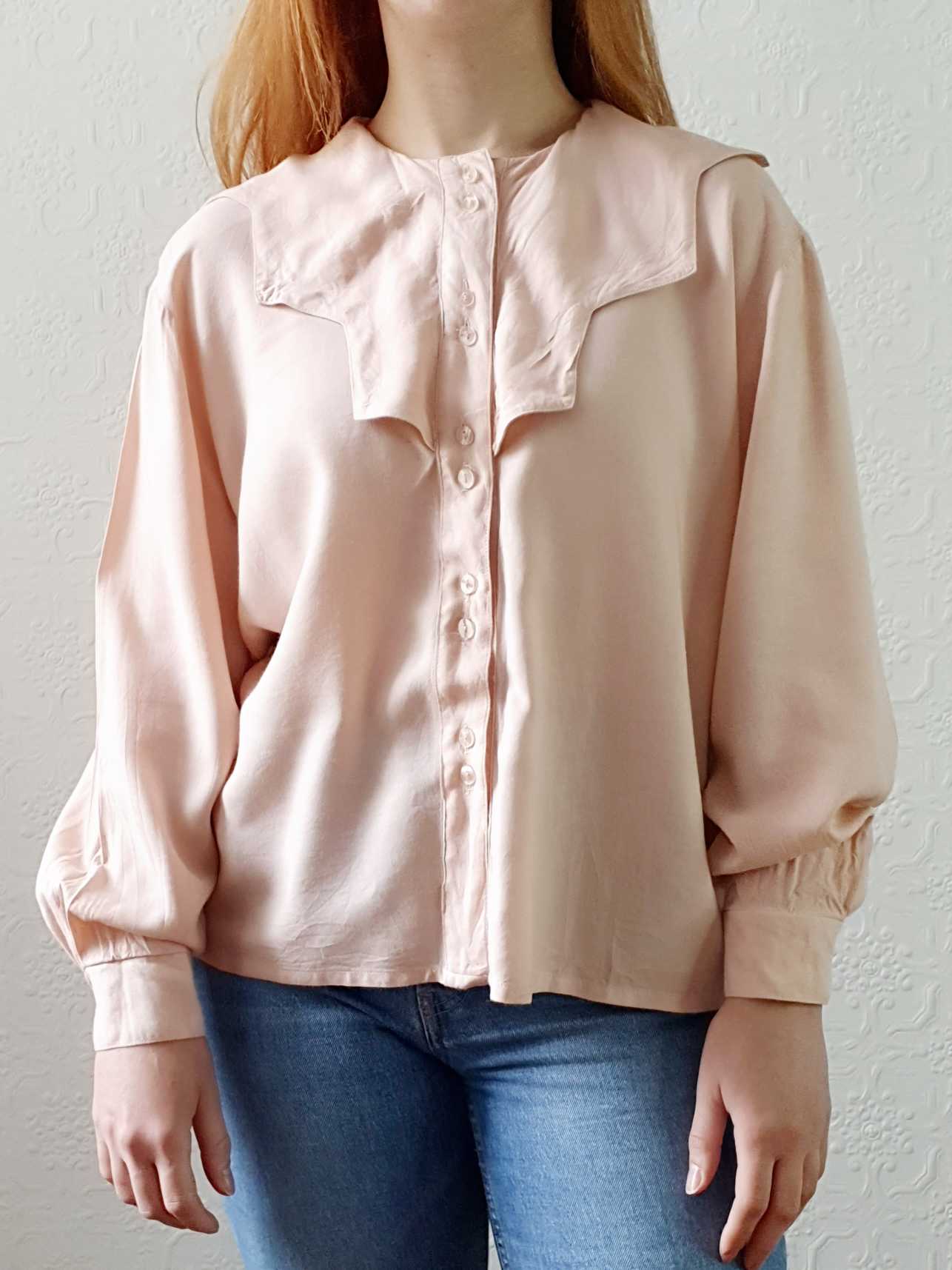Vintage Pink Collared Blouse - M - Image 3