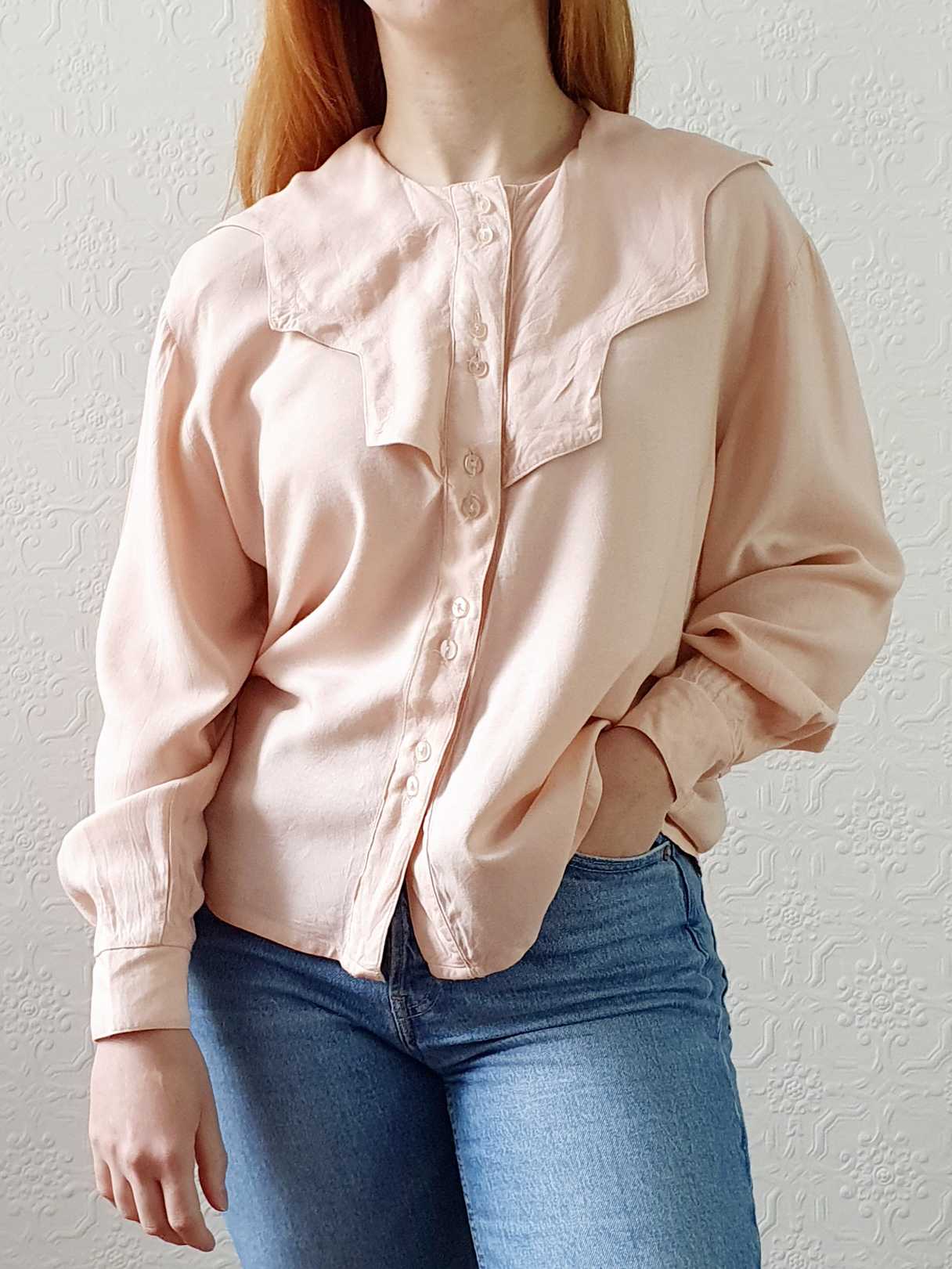 Vintage Pink Collared Blouse - M - Image 6