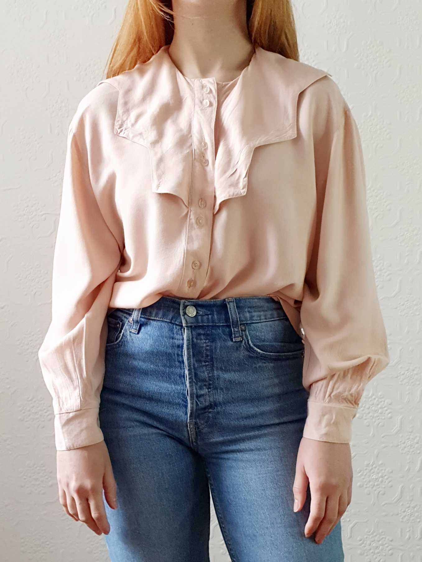 Vintage Pink Collared Blouse - M - Image 8