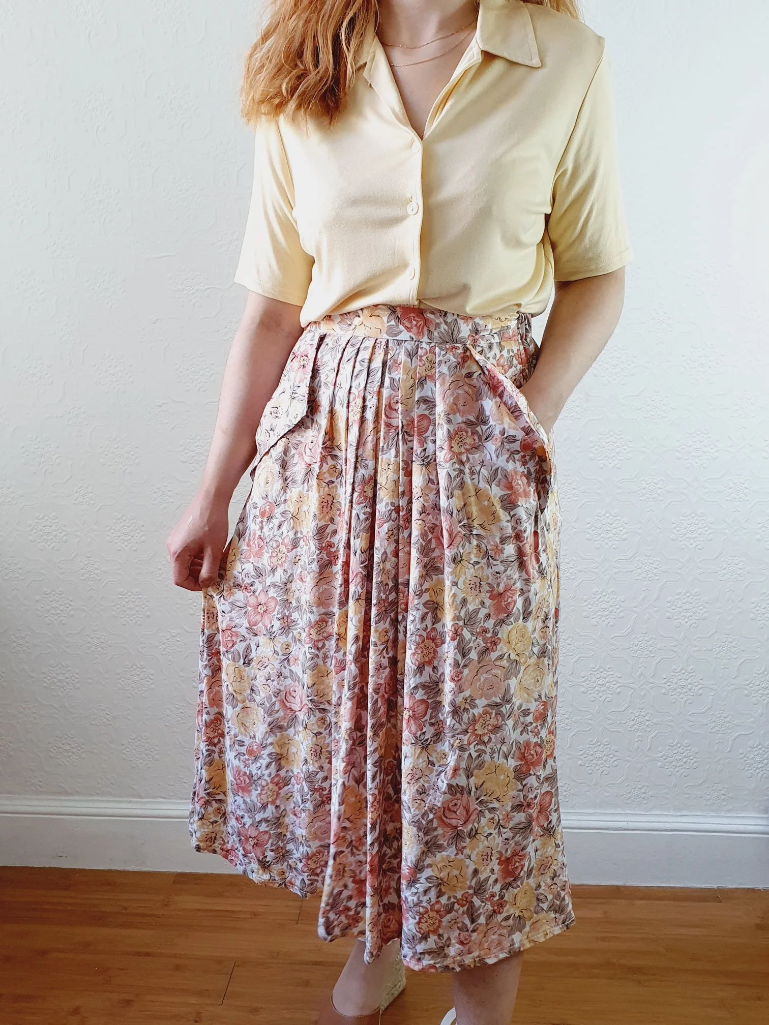 Vintage Pink Floral Skirt - S - Image 2