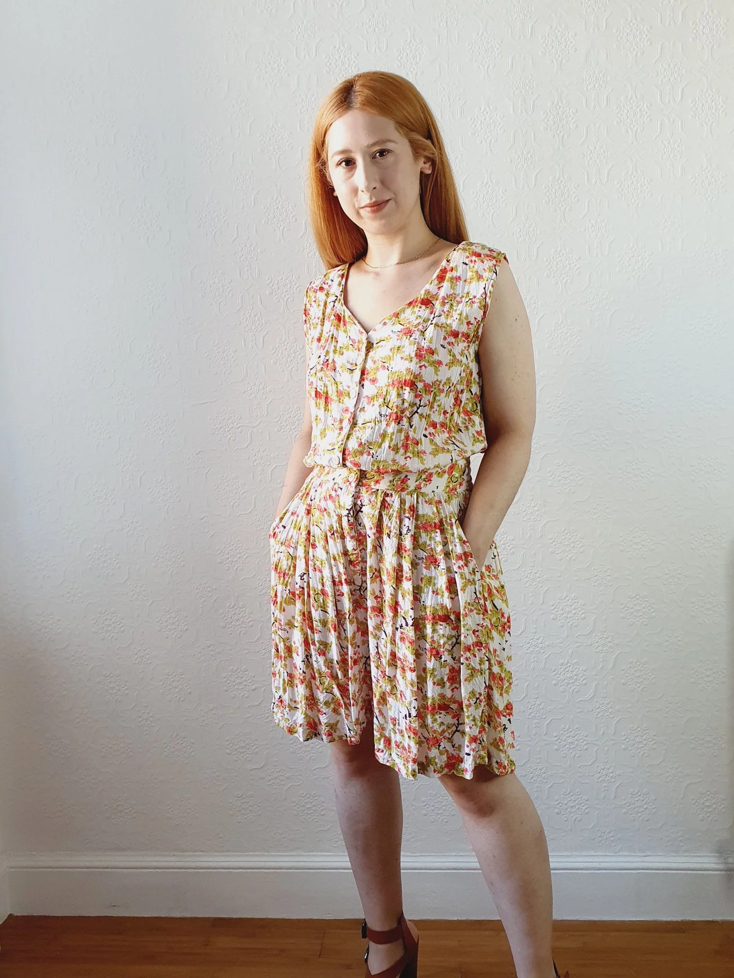 Vintage Pink & Green Floral Playsuit - M