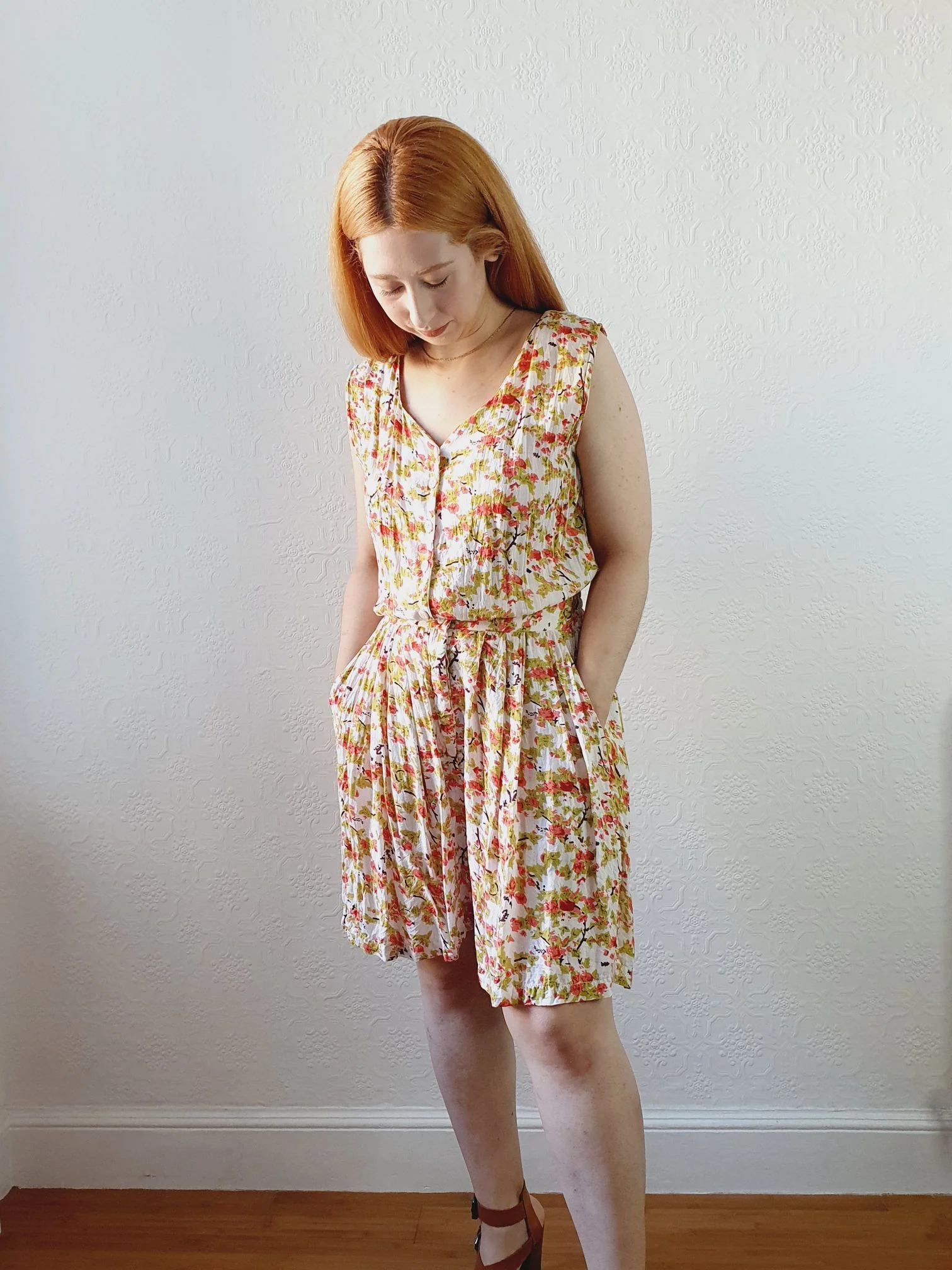 Vintage Pink & Green Floral Playsuit - M - Image 2