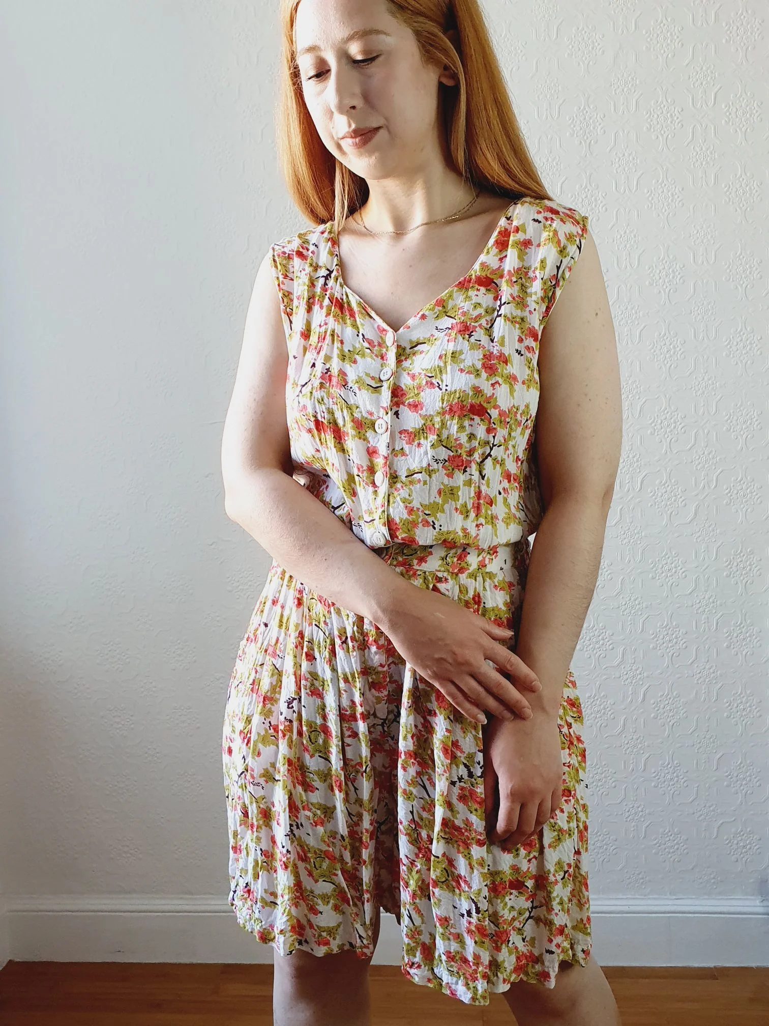 Vintage Pink & Green Floral Playsuit - M - Image 5