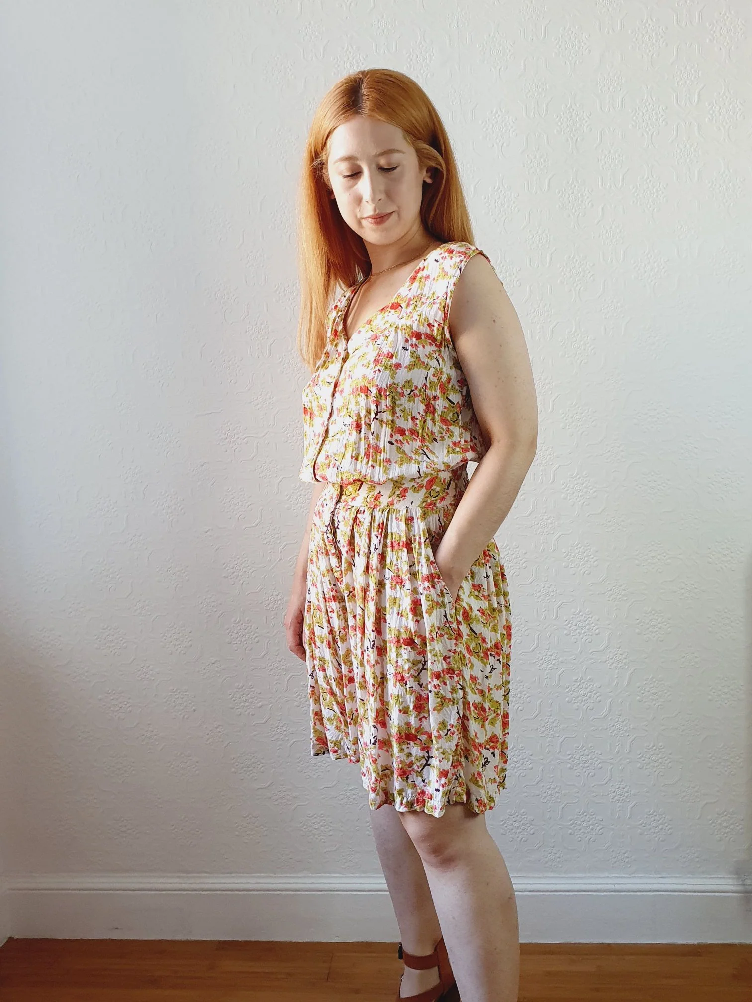 Vintage Pink & Green Floral Playsuit - M - Image 9