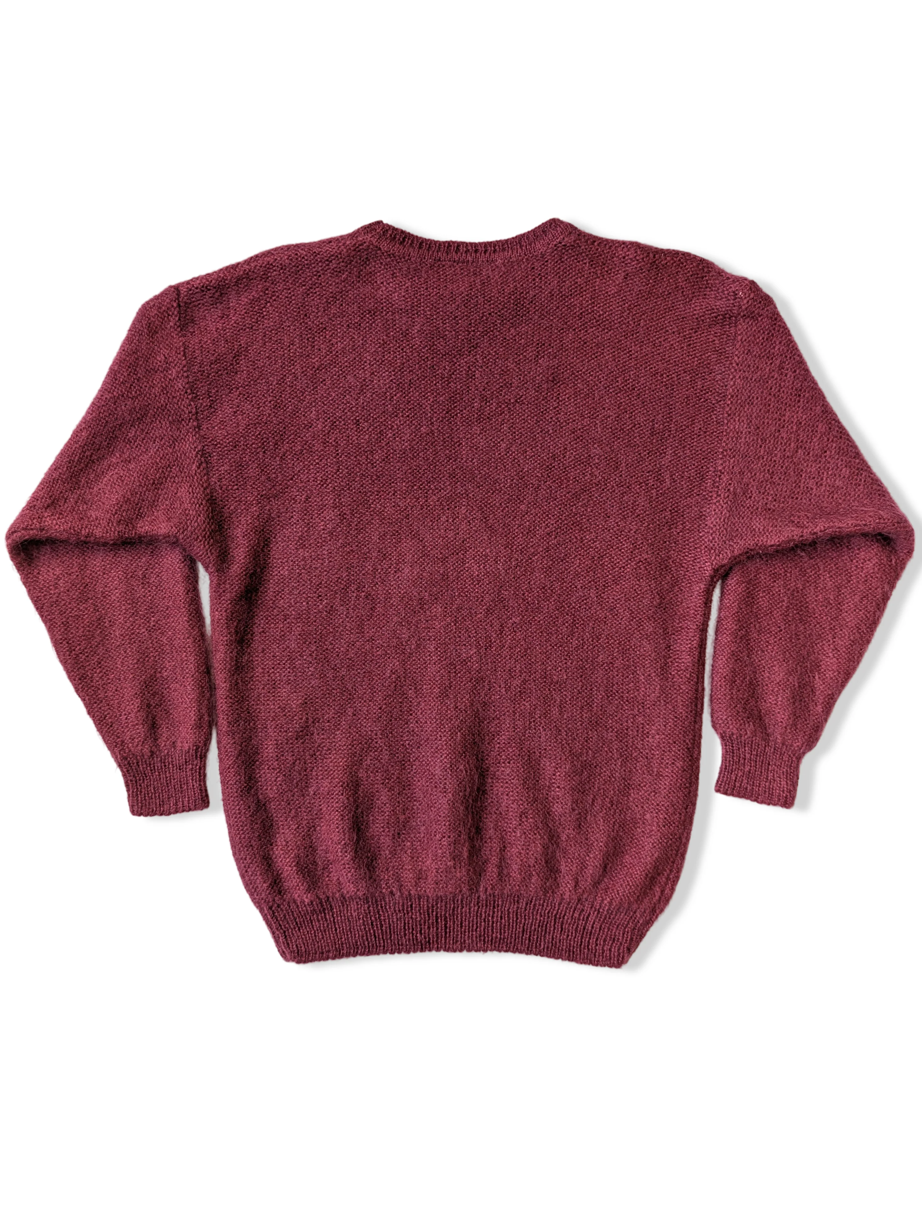 Vintage 80s Dark Pink Knitted Mohair Jumper - S/M - Image 3