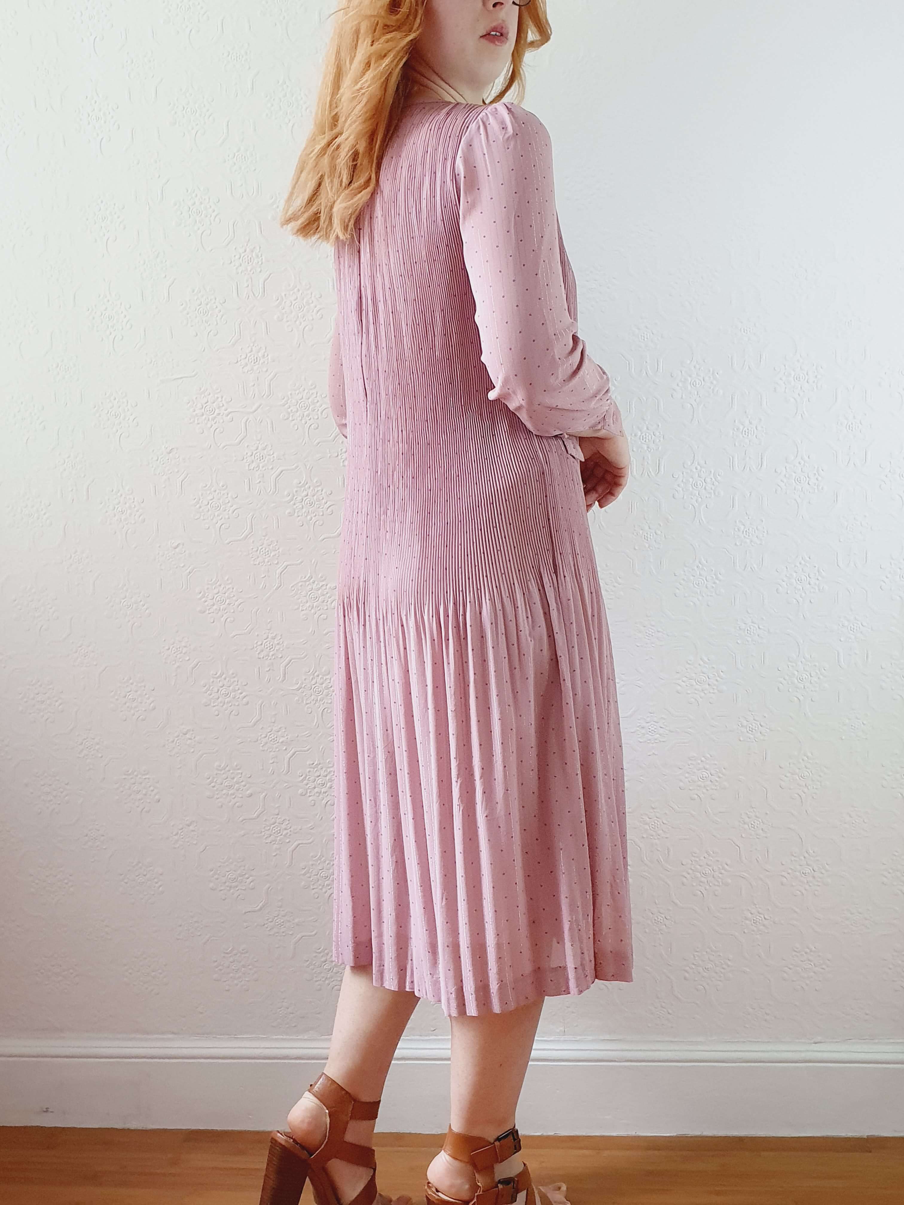 Vintage Pink Micro Pleated Long Sleeve Dress - XS/S - Image 4
