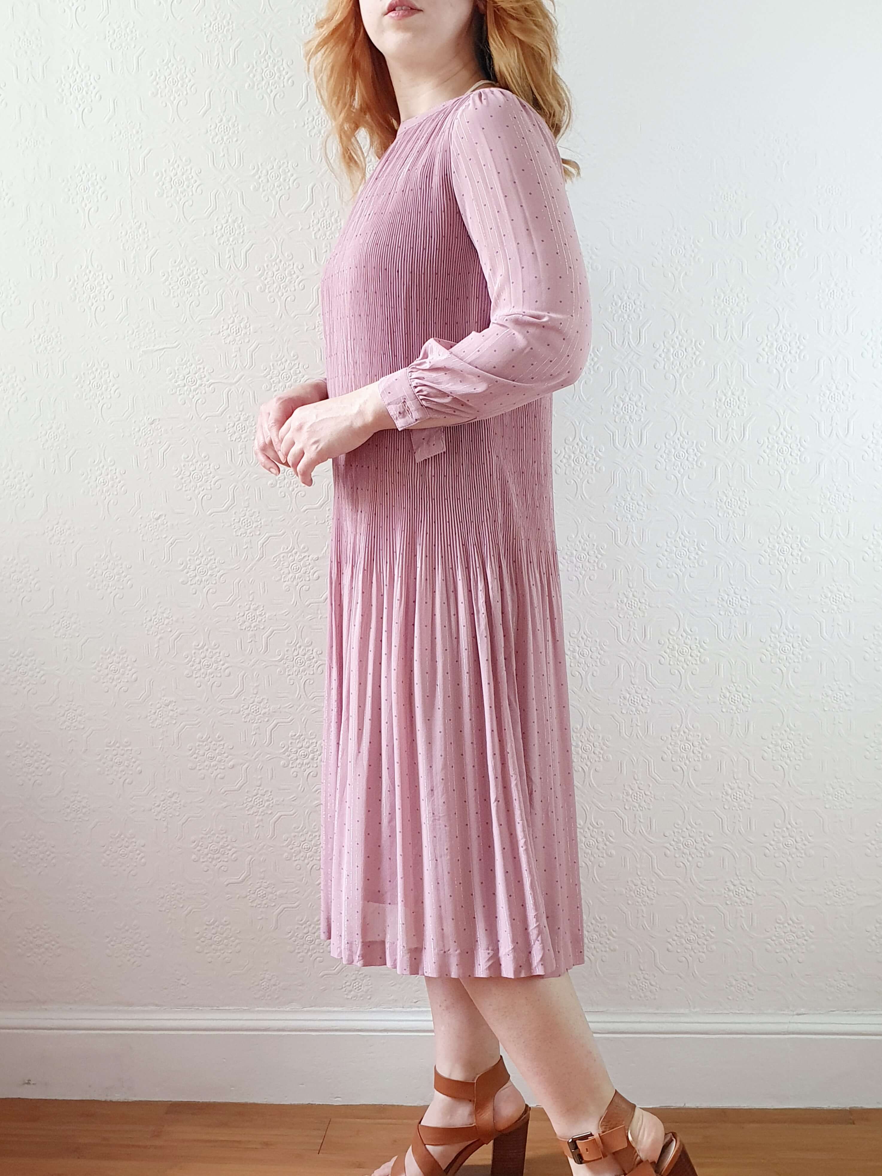 Vintage Pink Micro Pleated Long Sleeve Dress - XS/S - Image 6