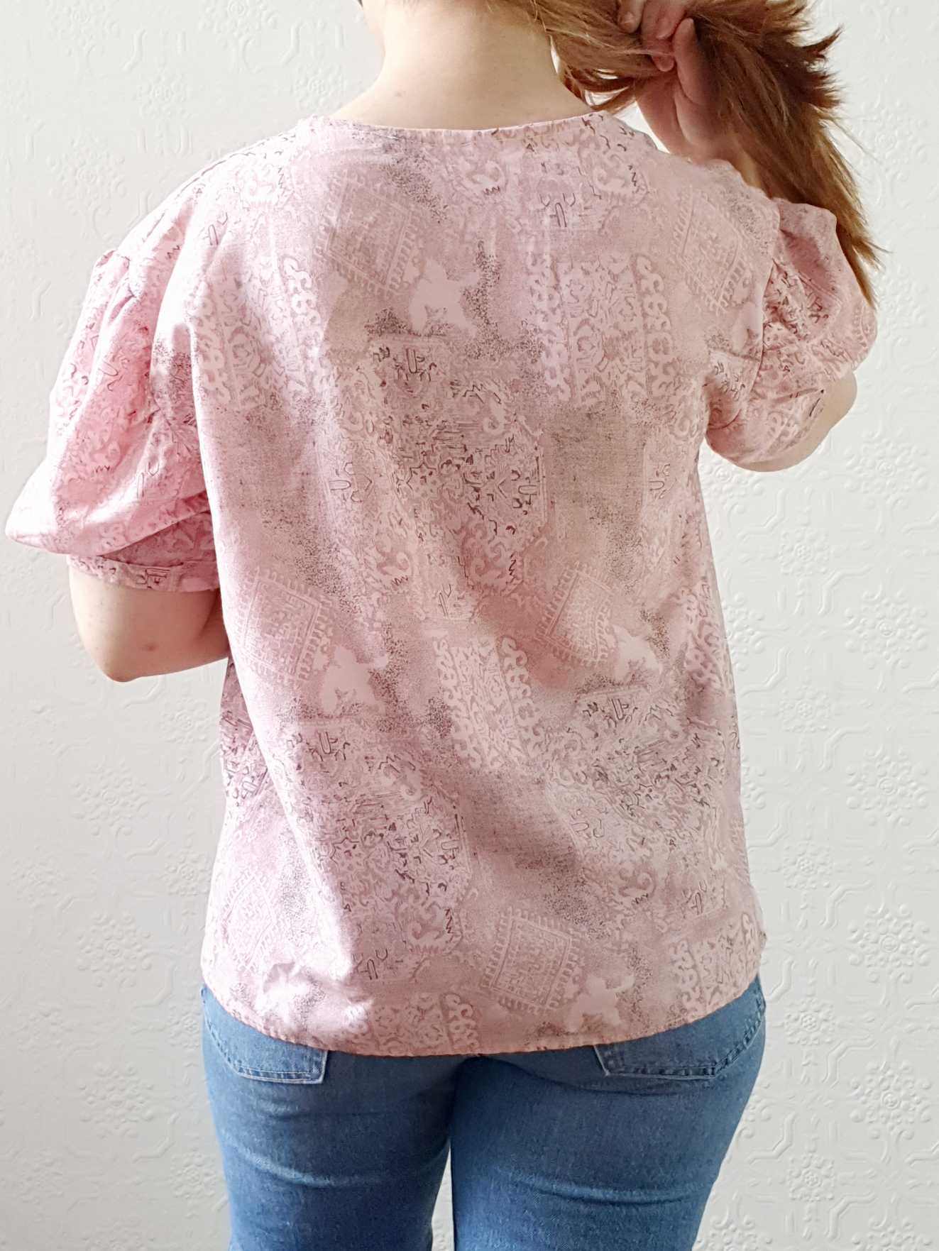 Vintage Pink Puff Sleeve V-Neck Blouse - M/L - Image 5