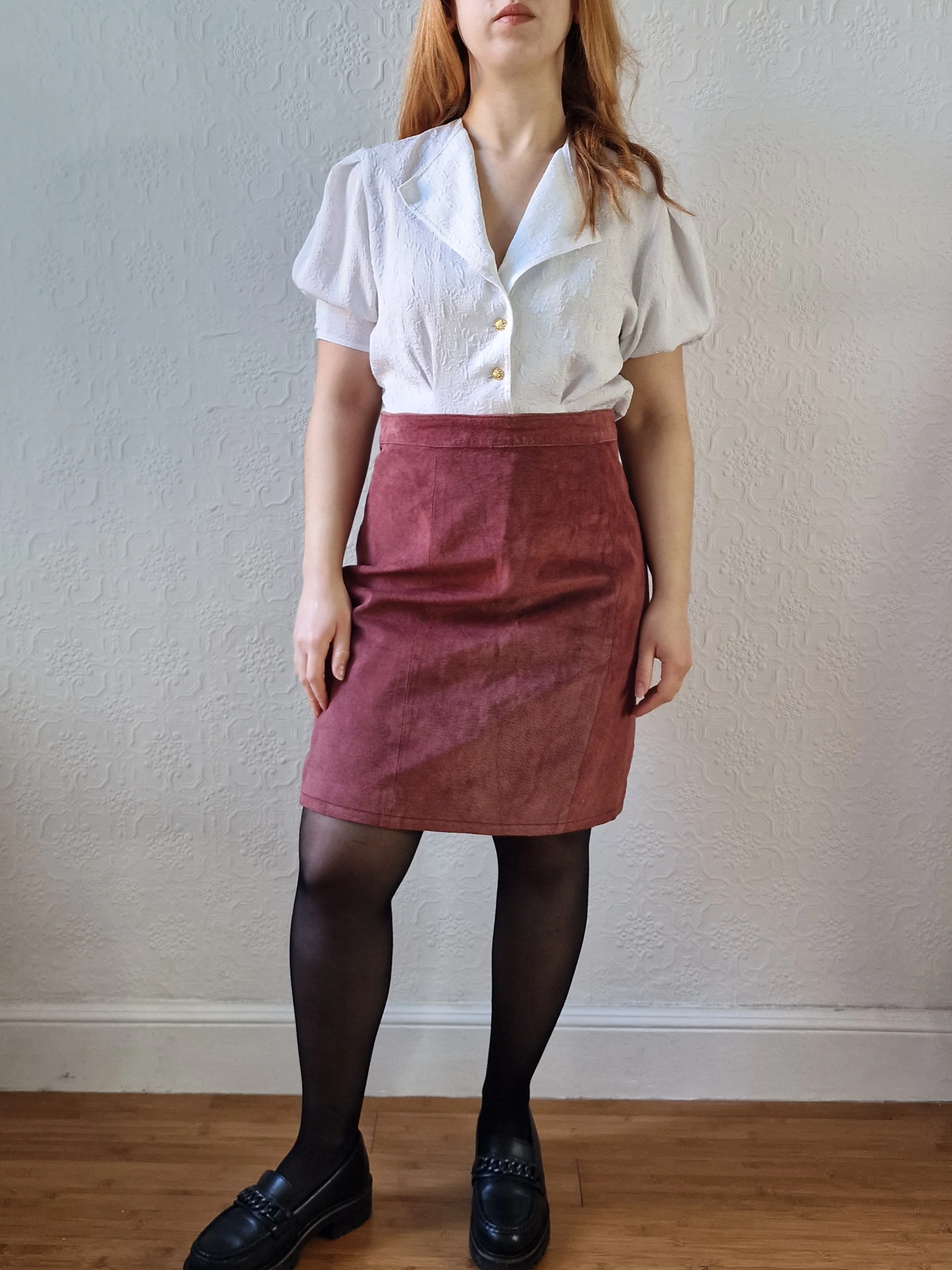 Vintage Plum 100% Genuine Leather Suede Skirt - M