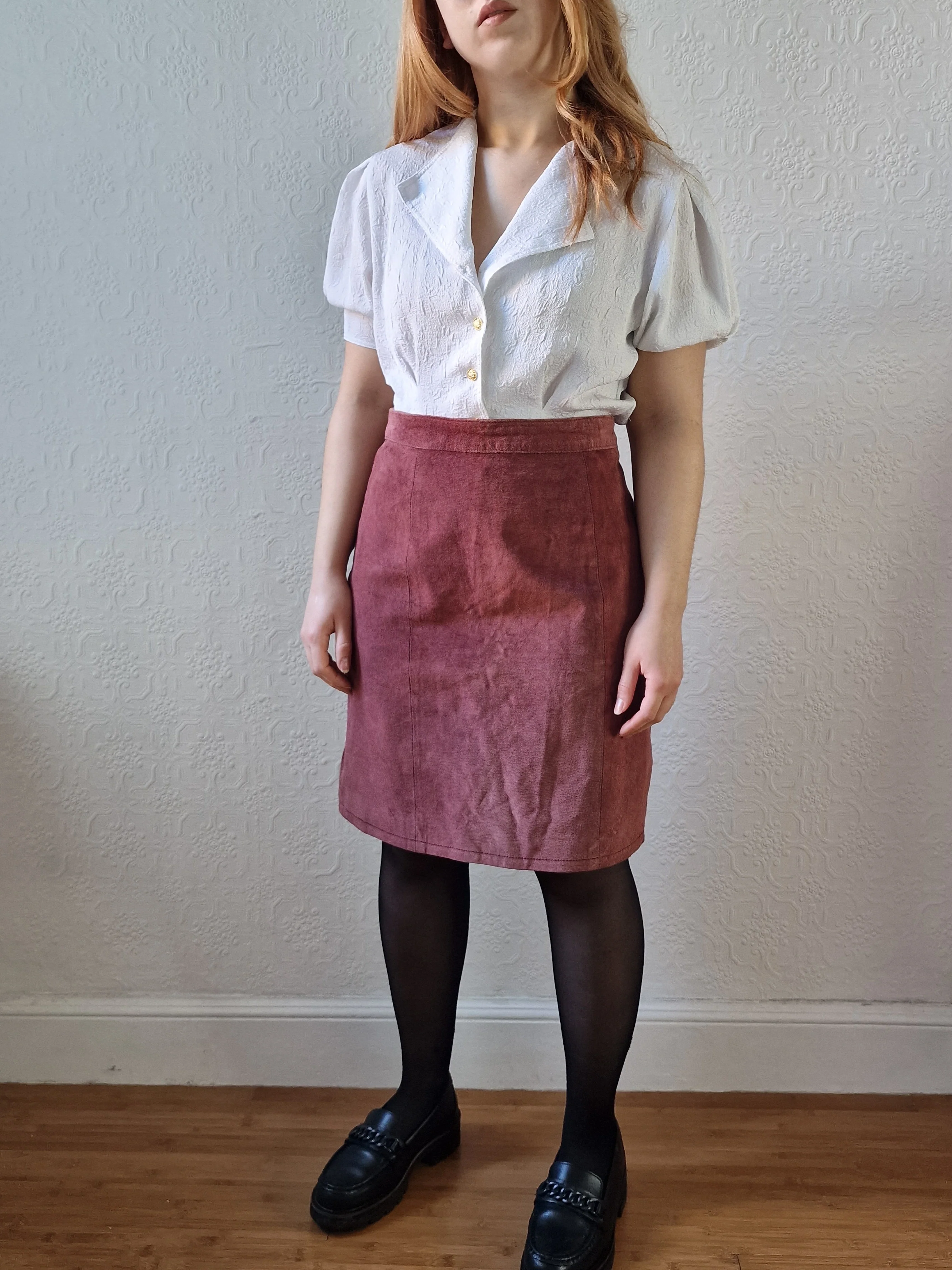 Vintage Plum 100% Genuine Leather Suede Skirt - M - Image 2