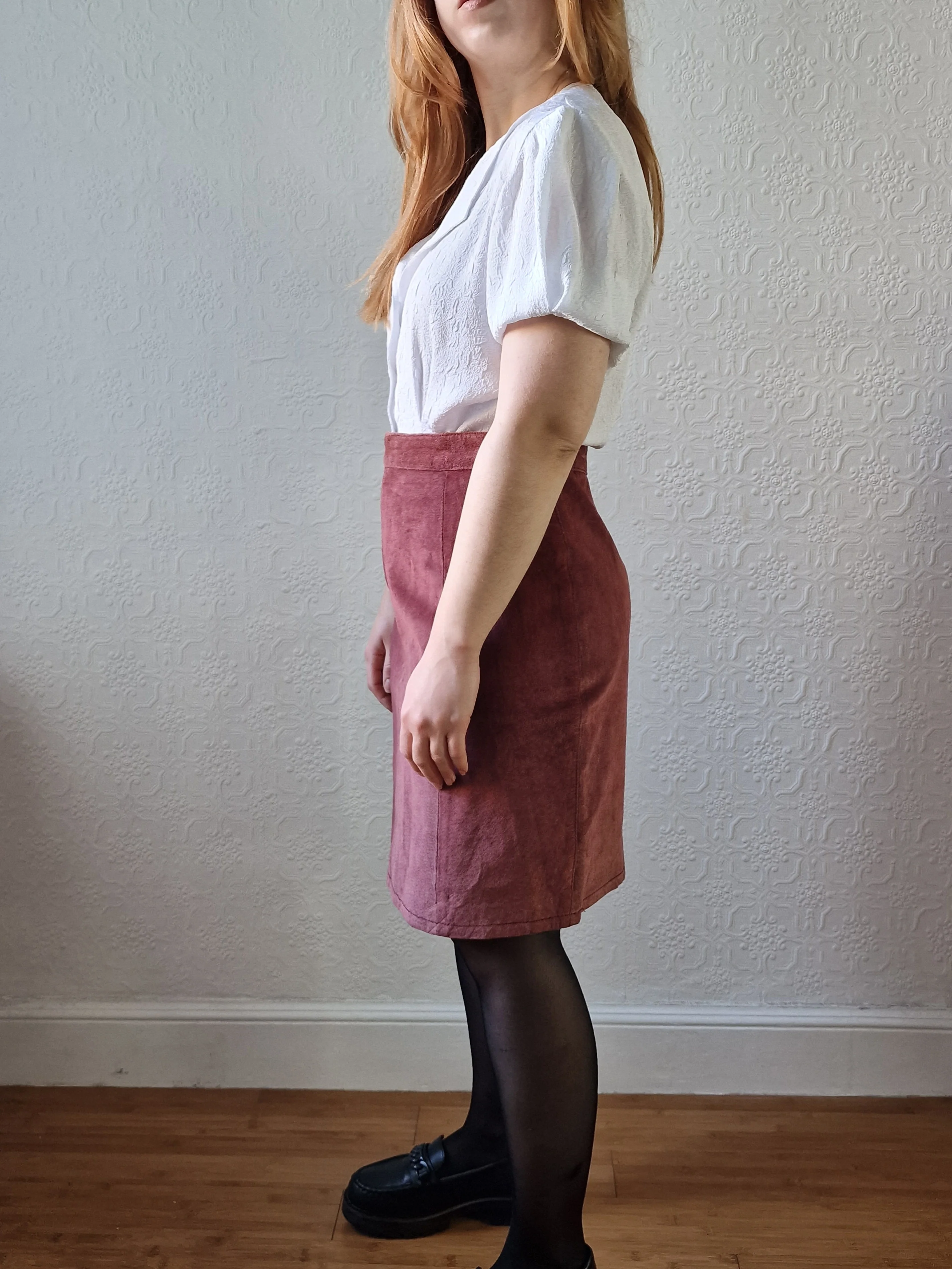 Vintage Plum 100% Genuine Leather Suede Skirt - M - Image 3