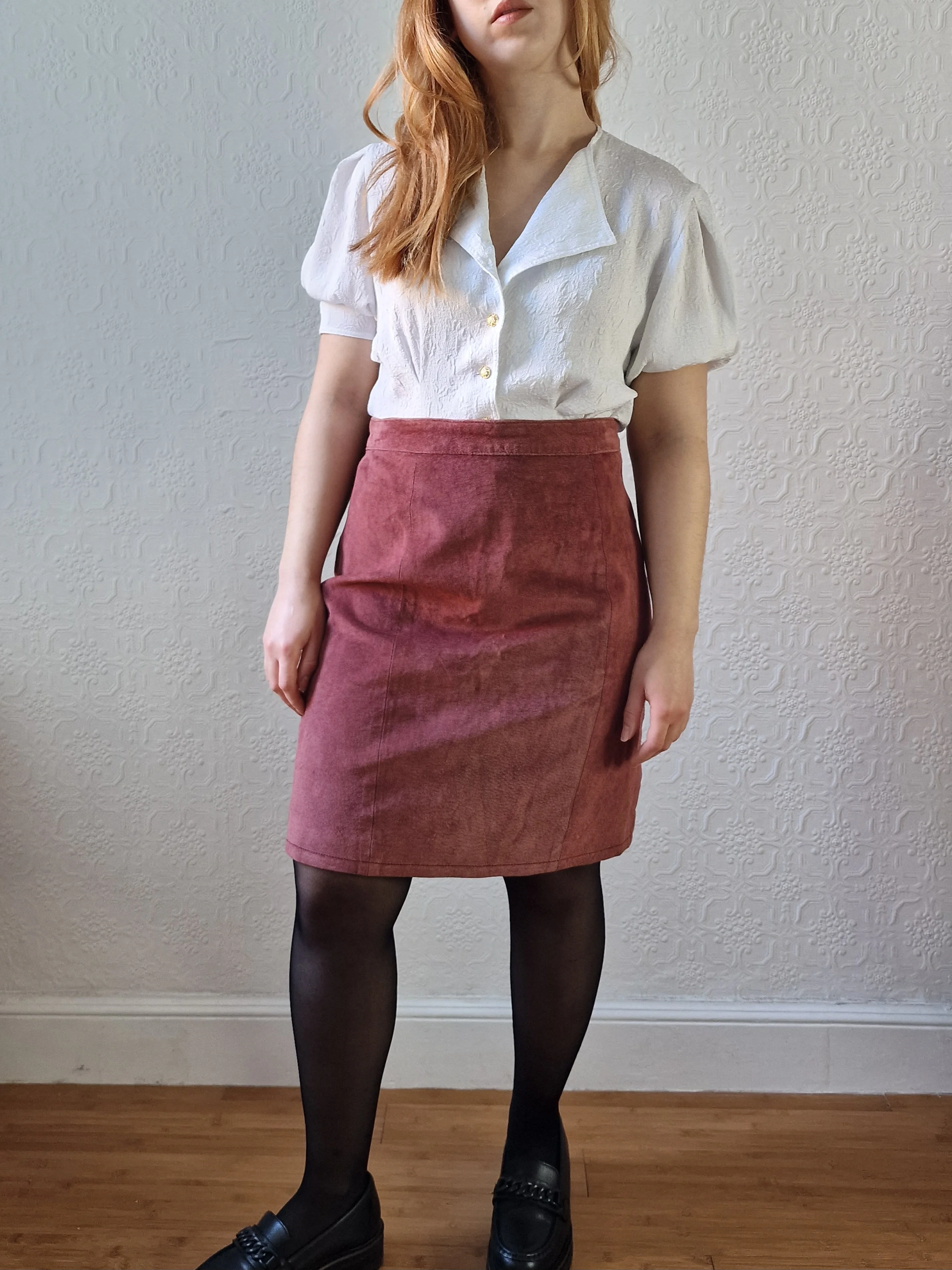 Vintage Plum 100% Genuine Leather Suede Skirt - M - Image 4