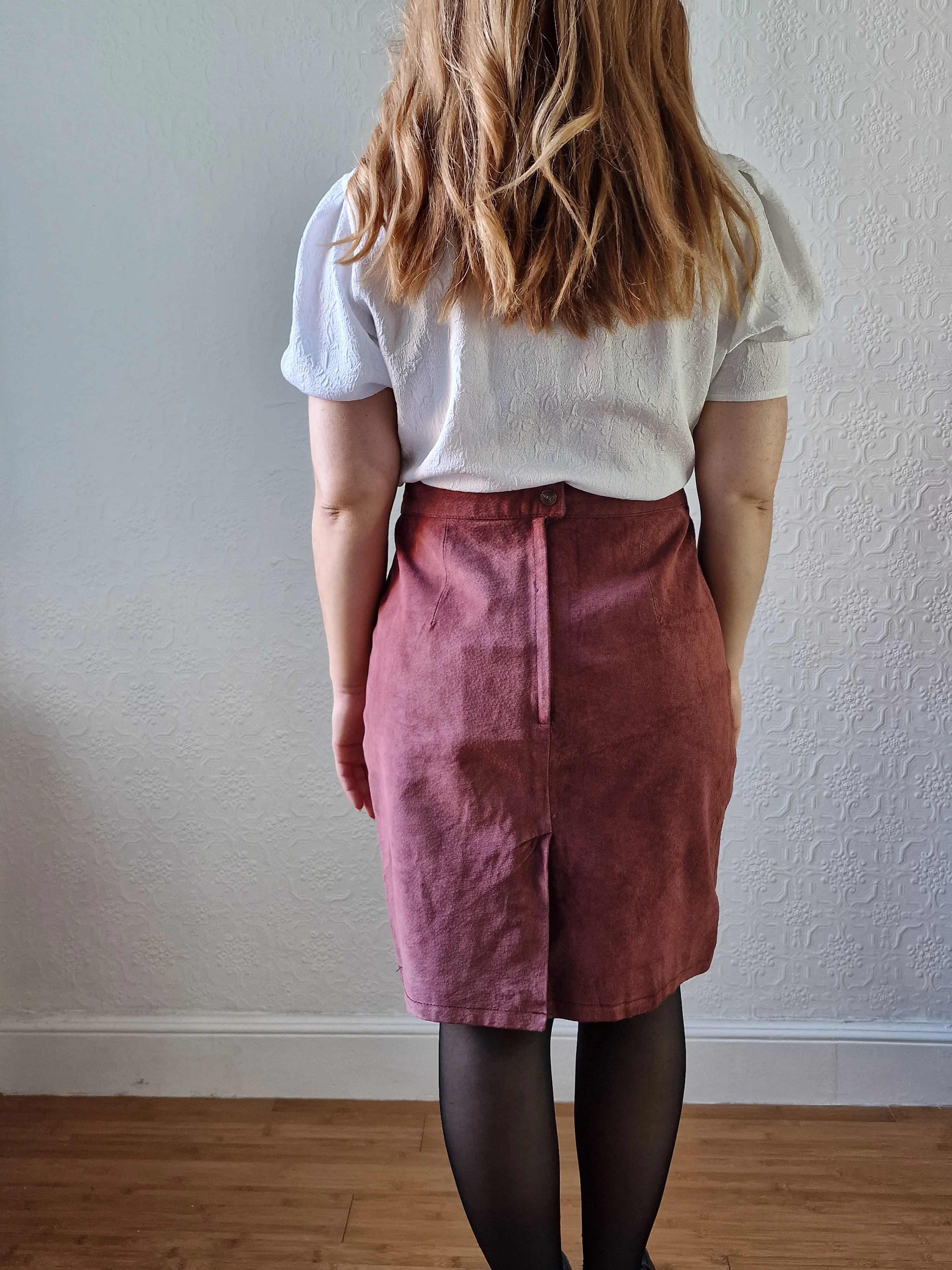 Vintage Plum 100% Genuine Leather Suede Skirt - M - Image 5