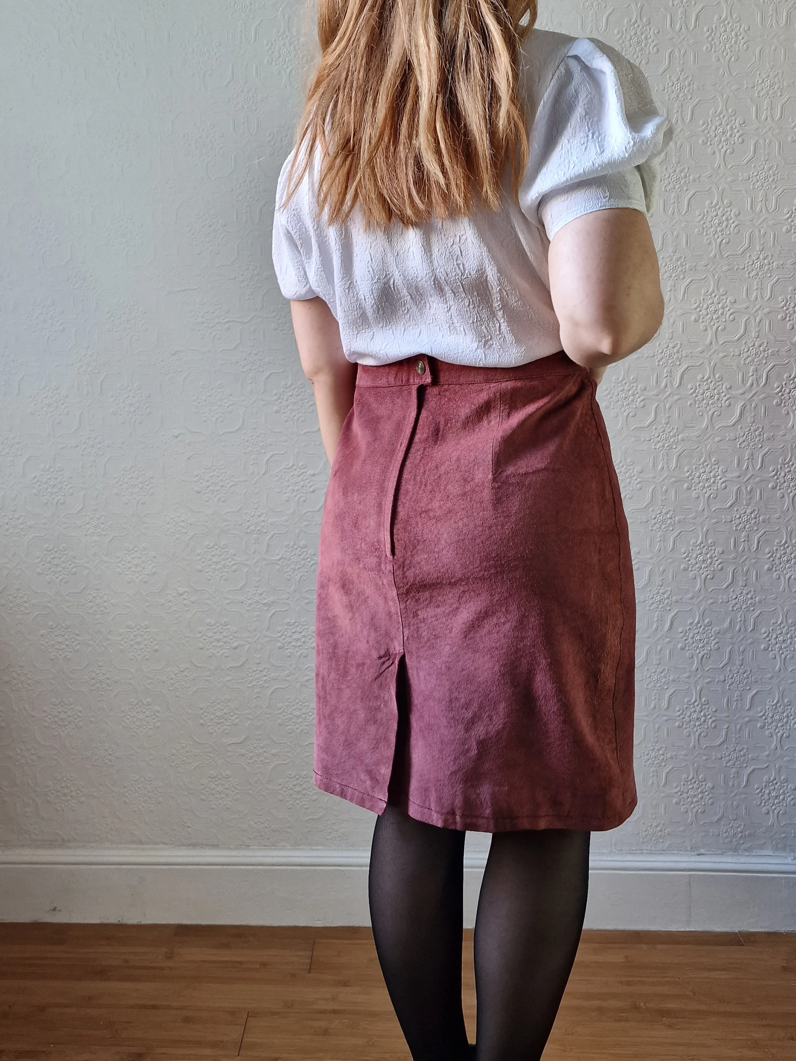 Vintage Plum 100% Genuine Leather Suede Skirt - M - Image 6
