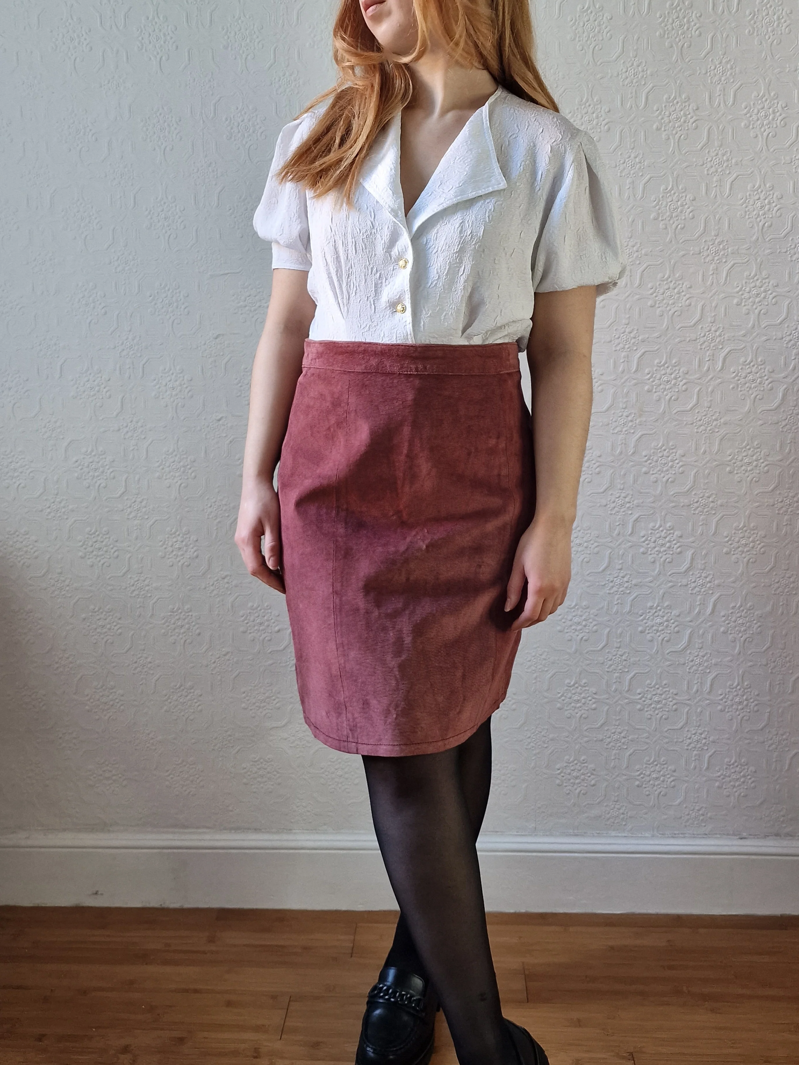 Vintage Plum 100% Genuine Leather Suede Skirt - M - Image 7