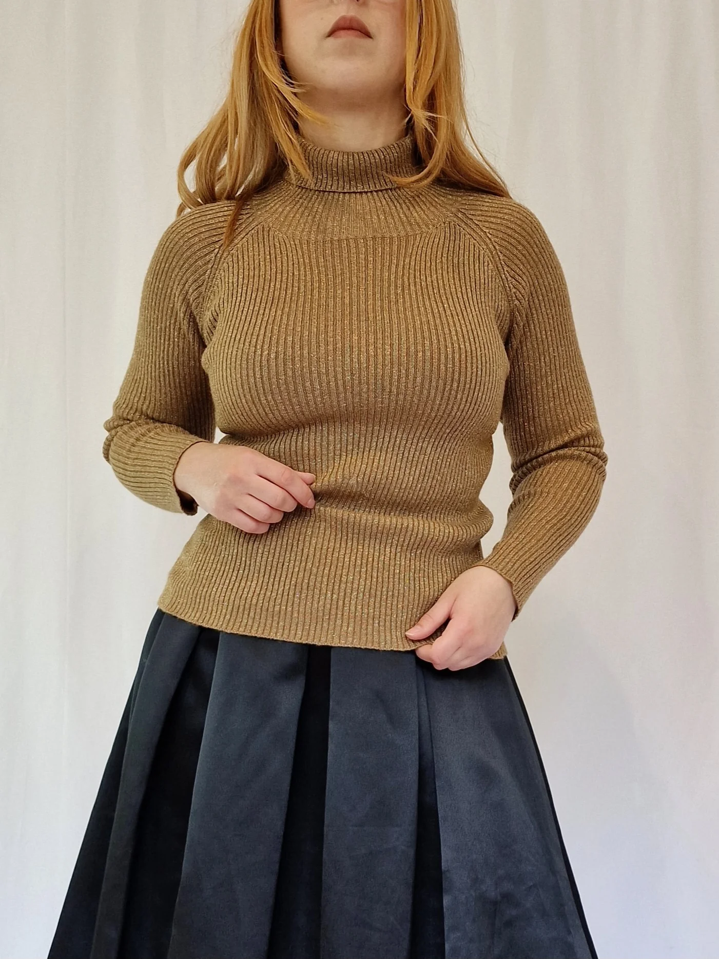Vintage Polo Neck Long Sleeved Knitted Top with Gold Thread - XS - Image 3