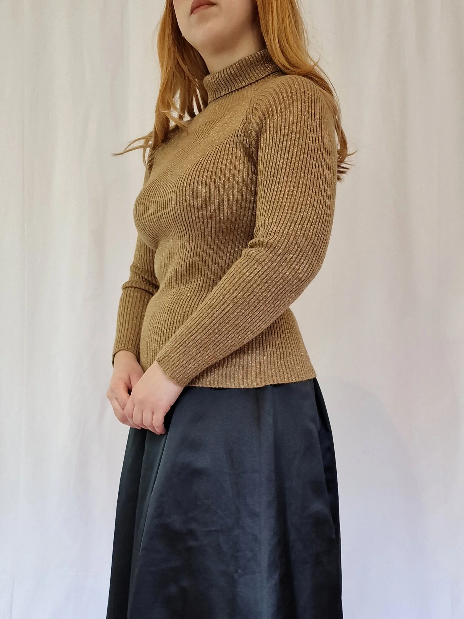 Vintage Polo Neck Long Sleeved Knitted Top with Gold Thread - XS - Image 4