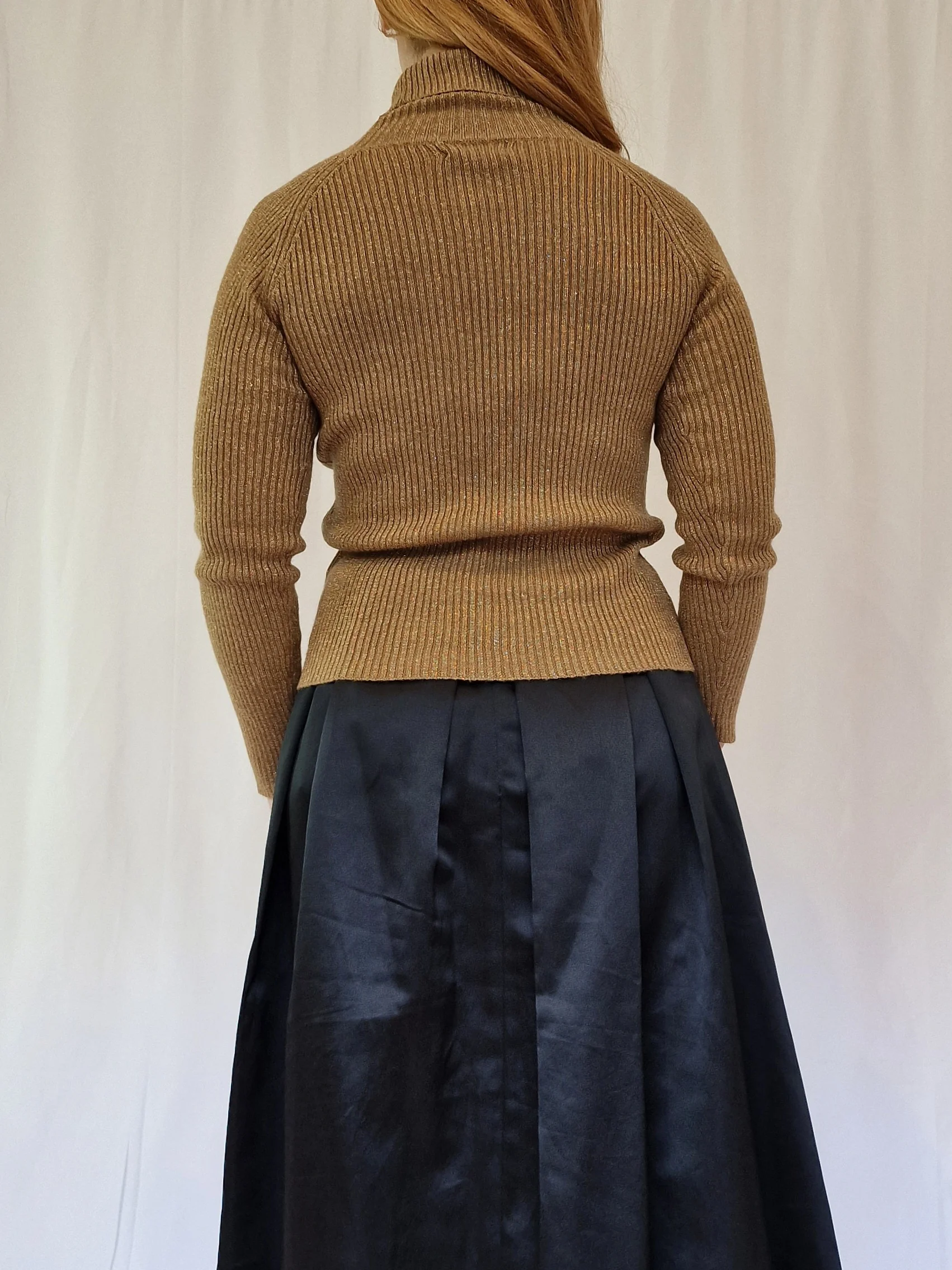 Vintage Polo Neck Long Sleeved Knitted Top with Gold Thread - XS - Image 5