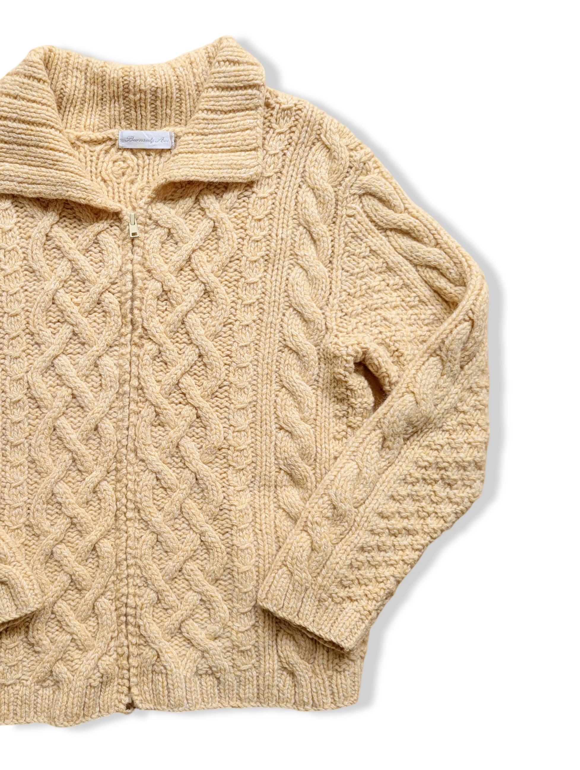 Vintage Pale Yellow Pure Wool Zip Up Knitted Cardigan - S - Image 3