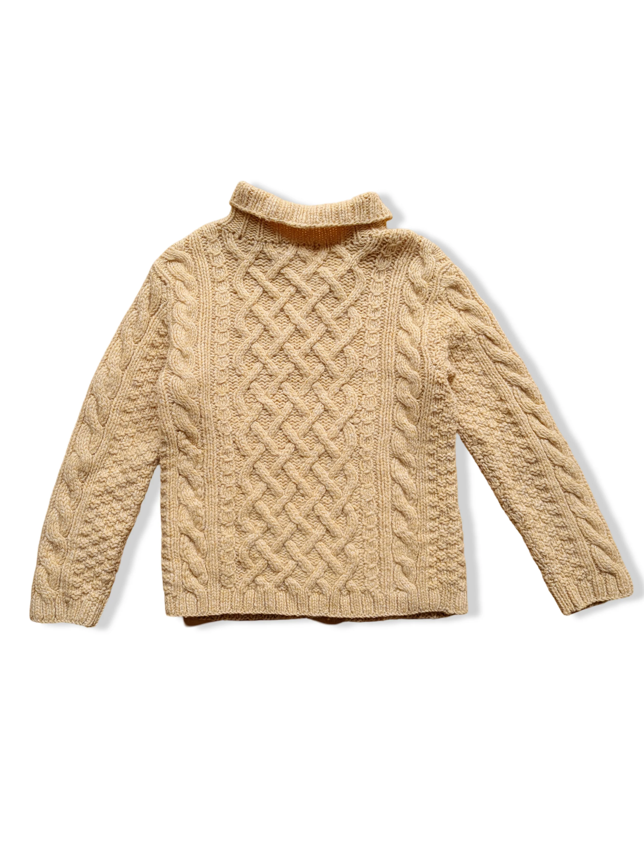 Vintage Pale Yellow Pure Wool Zip Up Knitted Cardigan - S - Image 4