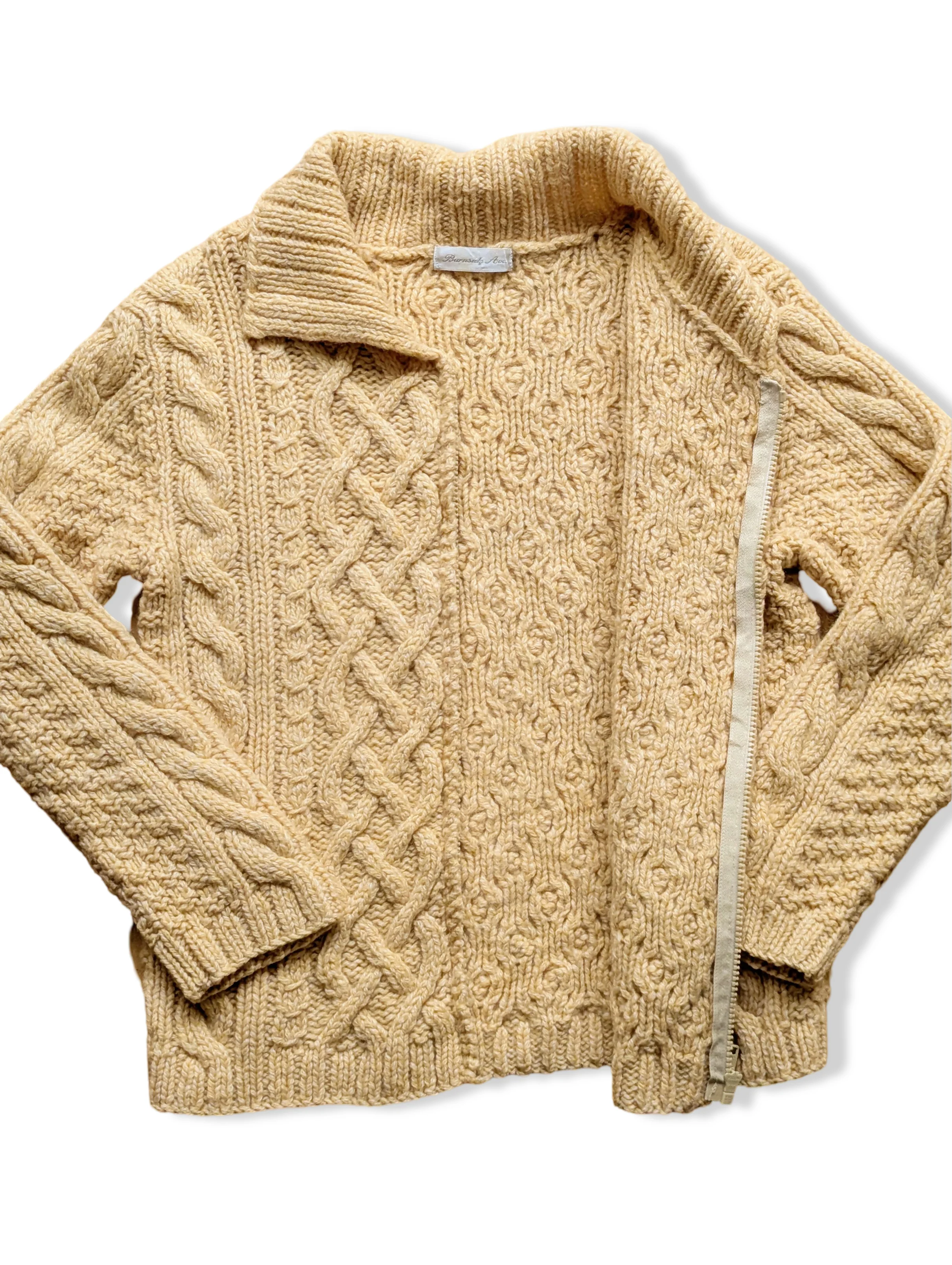 Vintage Pale Yellow Pure Wool Zip Up Knitted Cardigan - S - Image 5