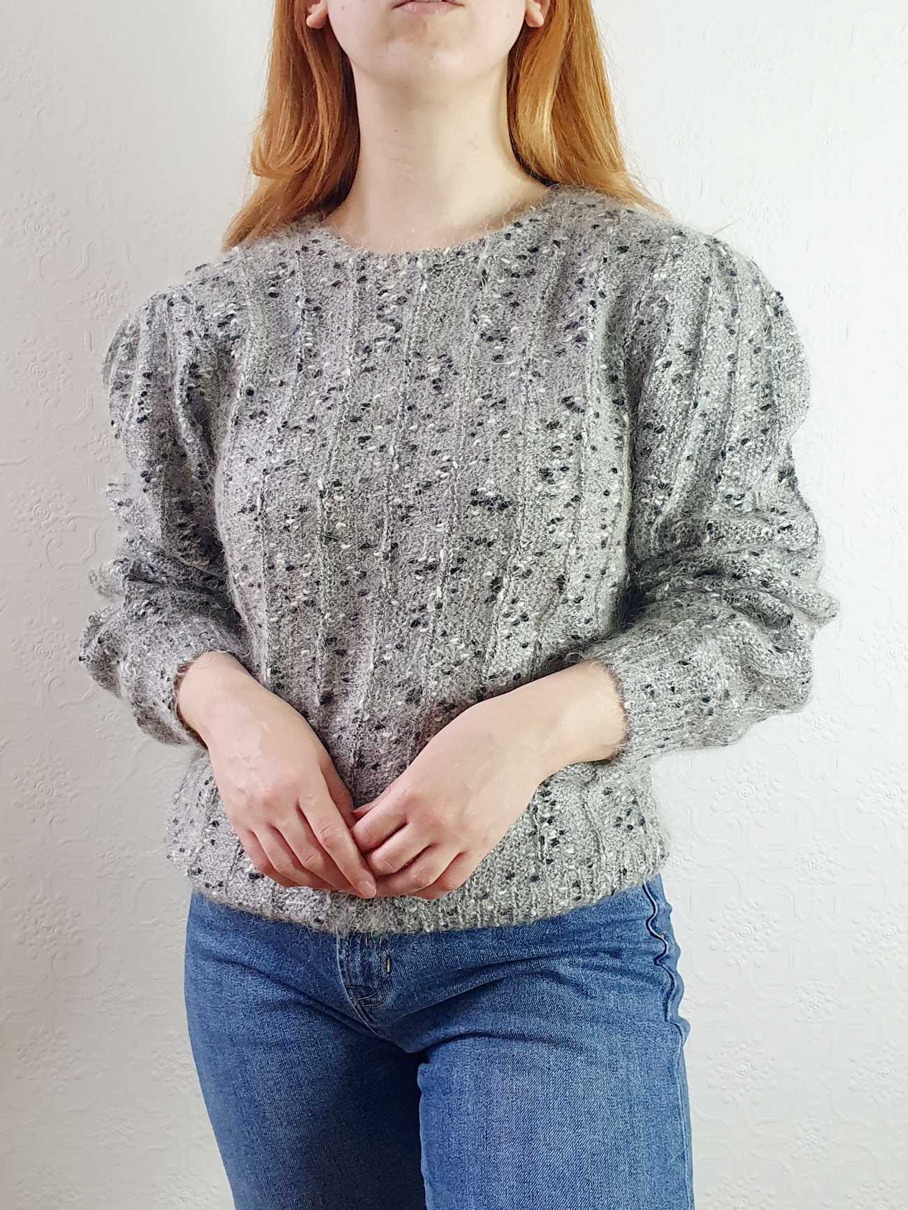 Vintage Puff Sleeve Grey Wool Jumper - M