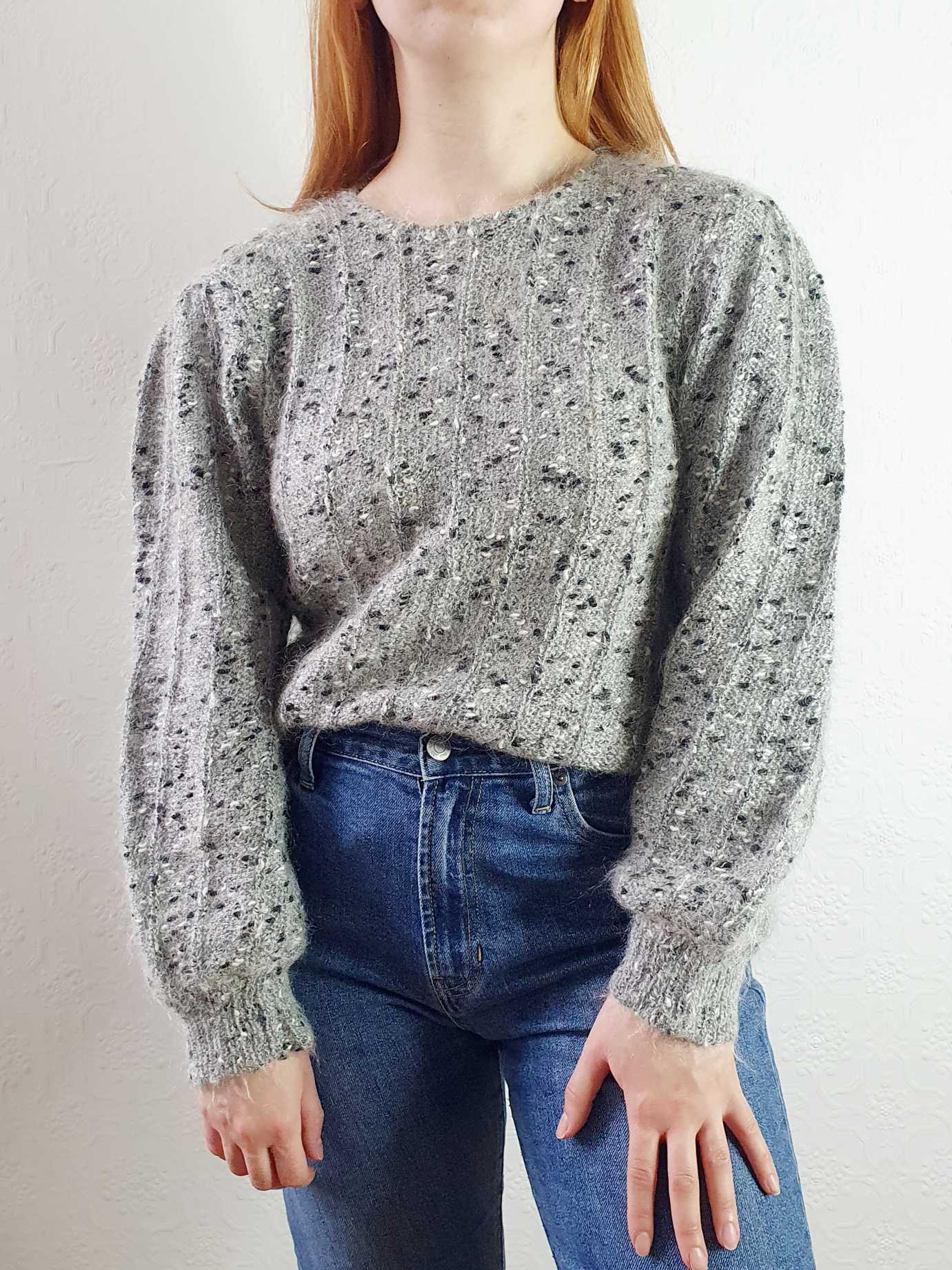 Vintage Puff Sleeve Grey Wool Jumper - M - Image 2