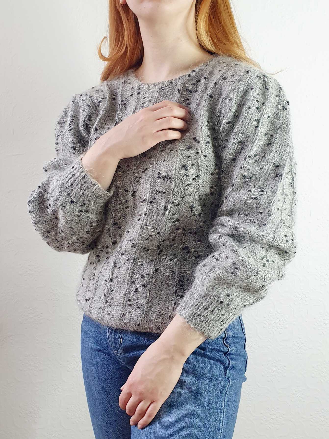 Vintage Puff Sleeve Grey Wool Jumper - M - Image 3