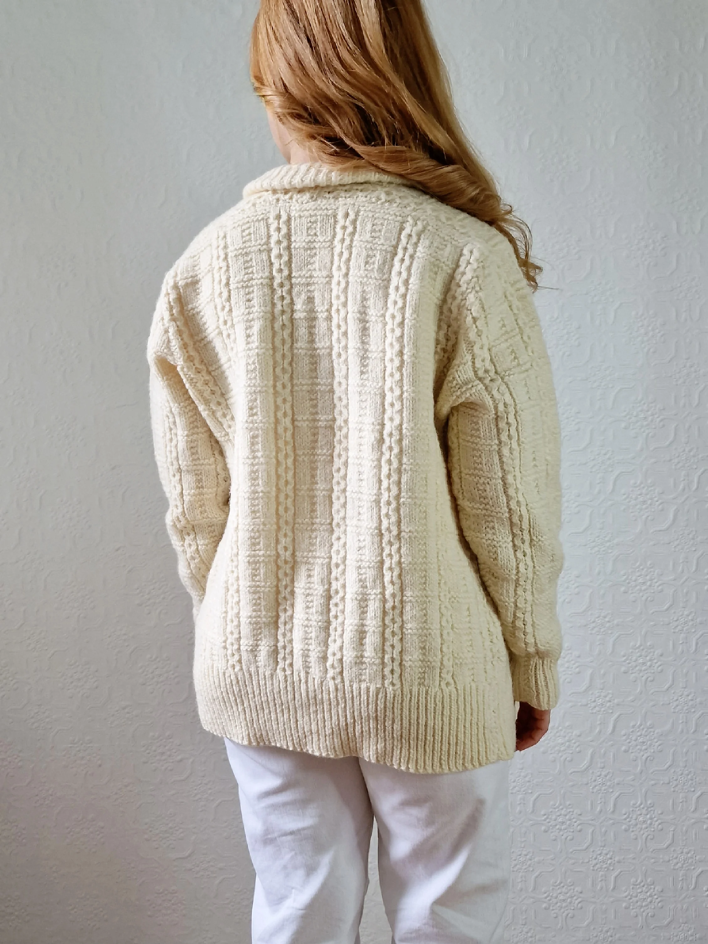 Vintage Pure Wool Cream Aran Cardigan with Toggle Closure - S/M - Image 3