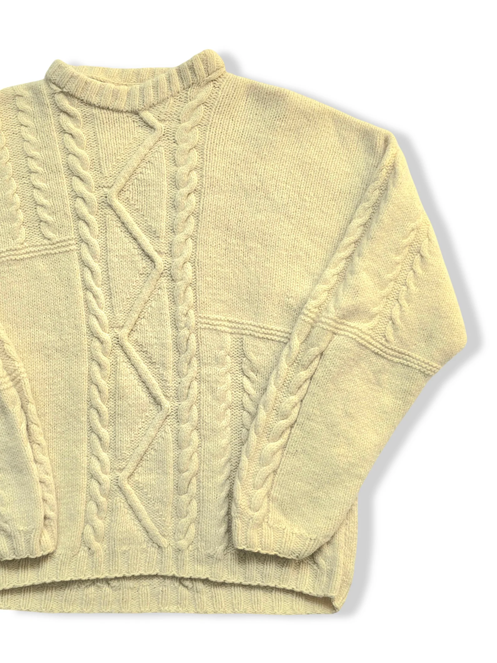 Vintage Pure Wool Cream Aran Style Knitted Jumper - M - Image 3