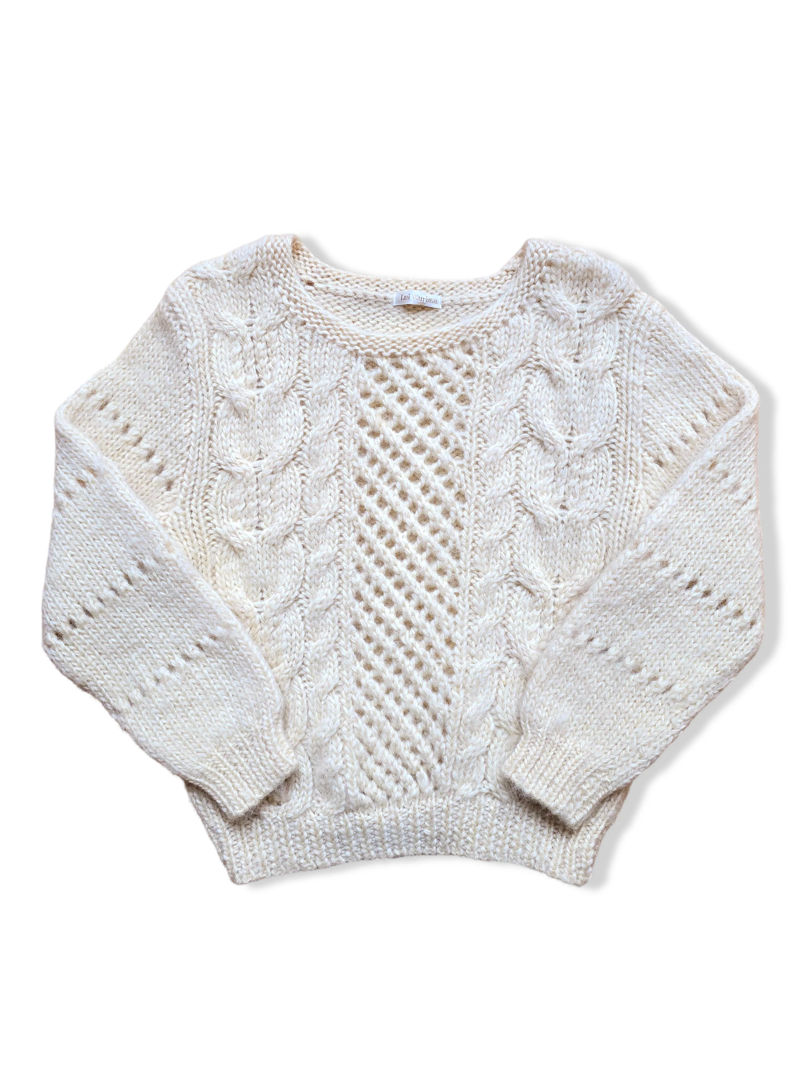 Vintage Pure Wool Cream Aran Style Knitted Jumper - XS - Image 2