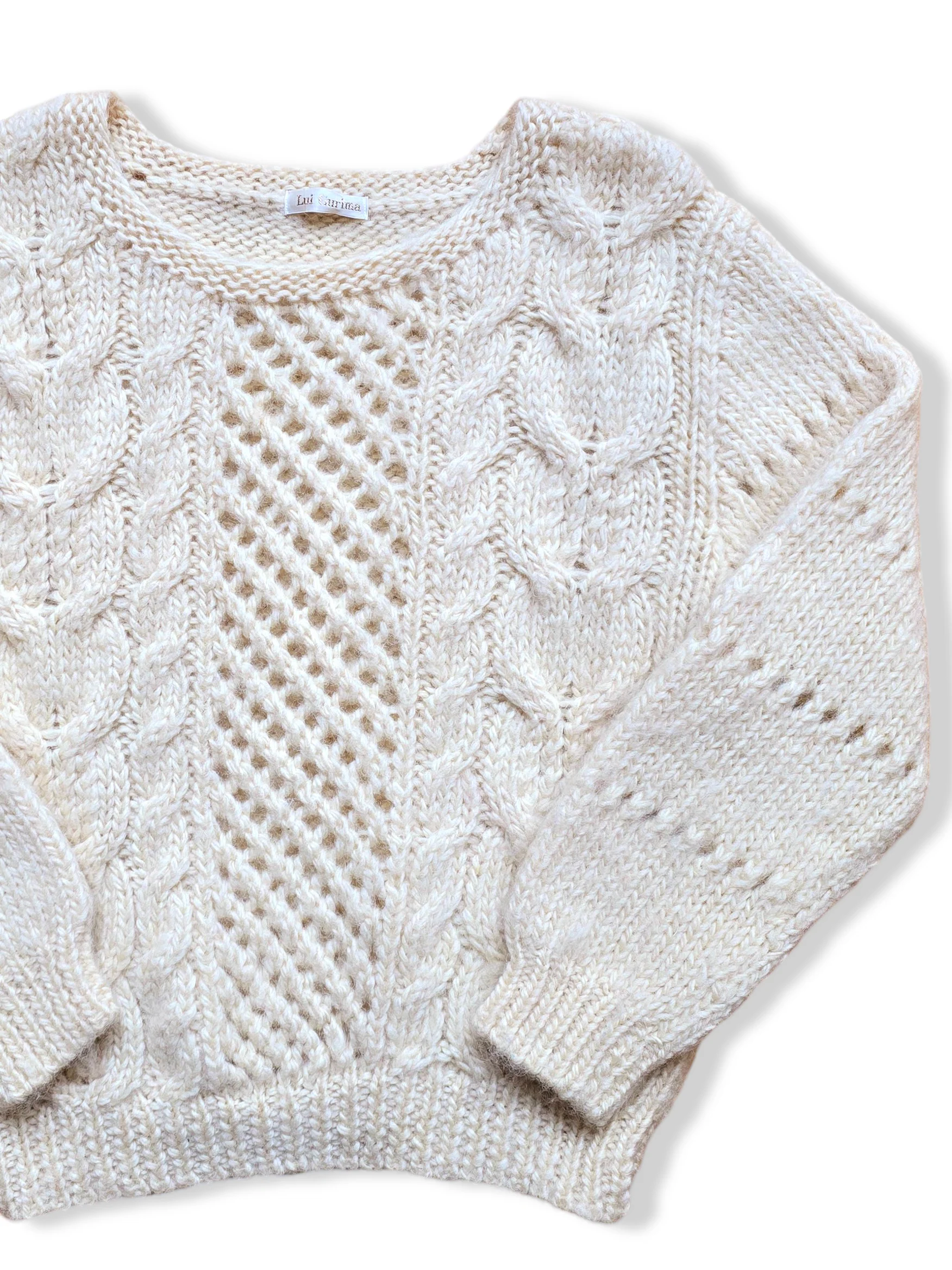 Vintage Pure Wool Cream Aran Style Knitted Jumper - XS - Image 4