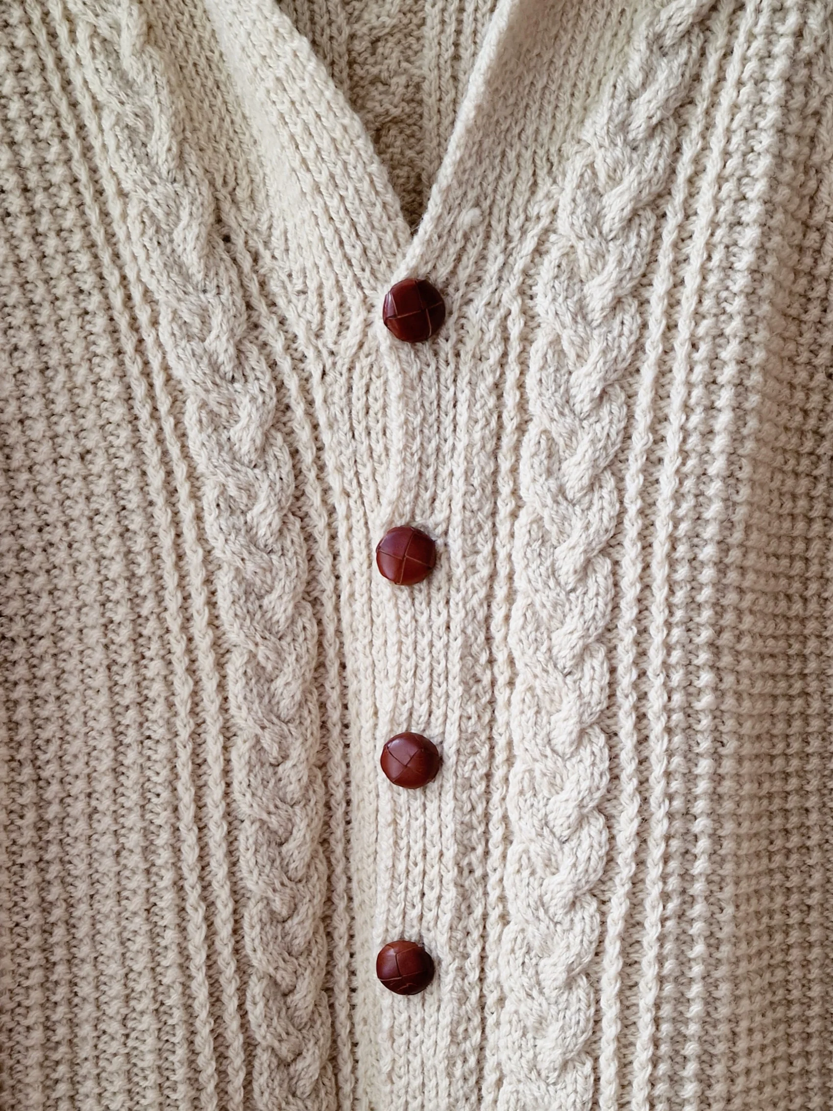 Vintage Pure Wool Cream Aran V-Neck Long Cardigan - L - Image 9