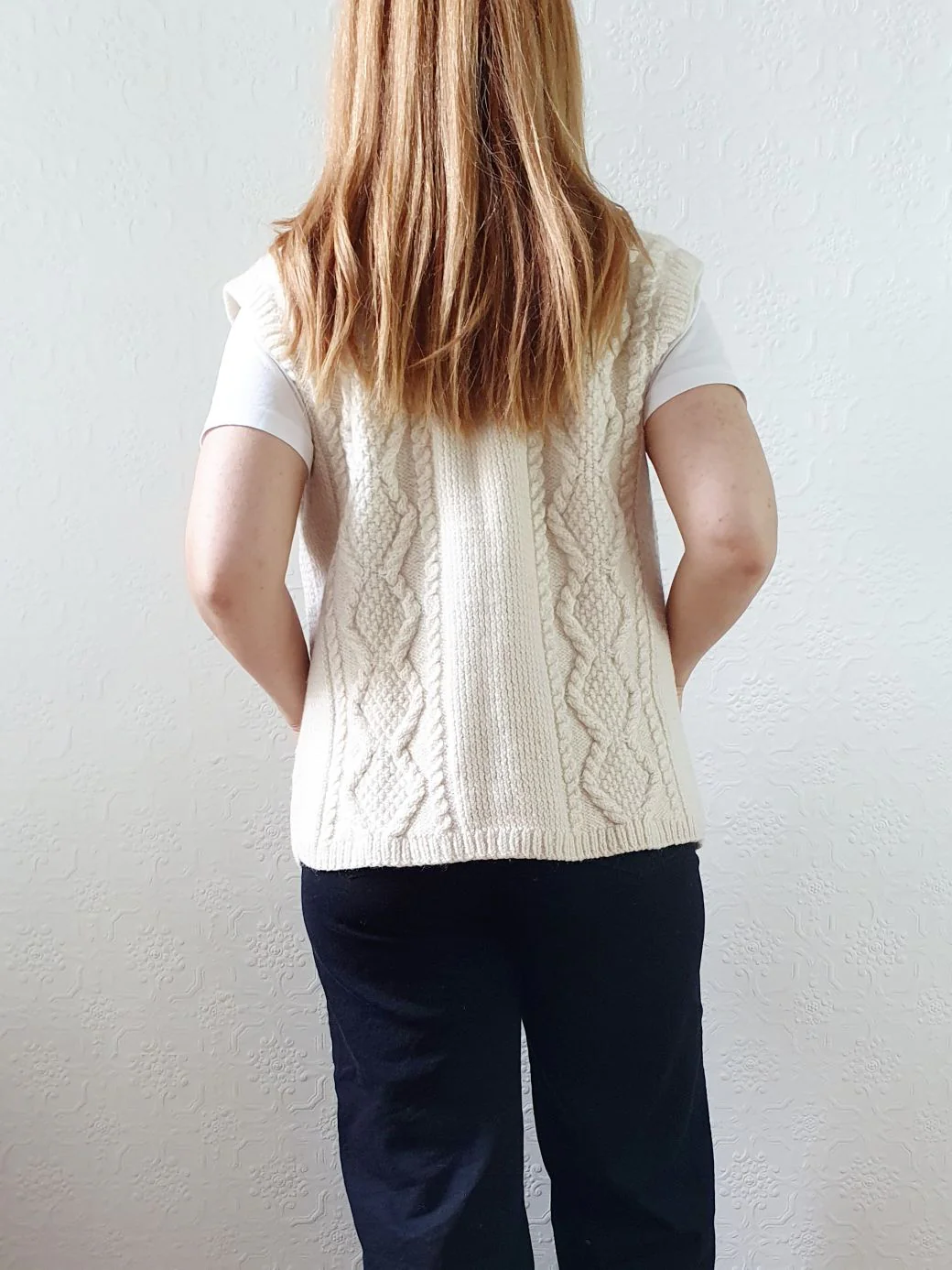 Vintage Pure Wool Cream Cable Knit Aran Sleeveless Vest - S - Image 6