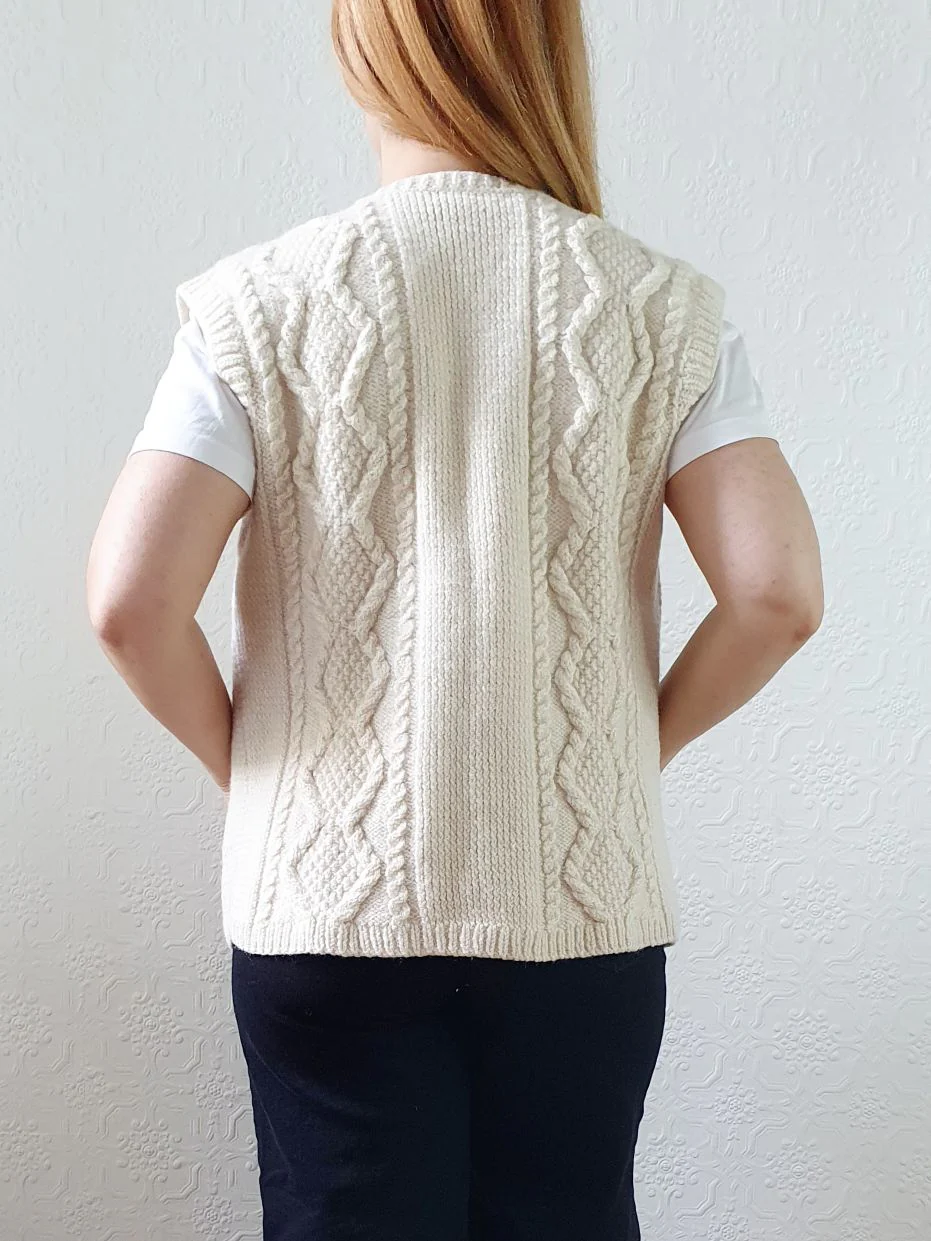 Vintage Pure Wool Cream Cable Knit Aran Sleeveless Vest - S - Image 7