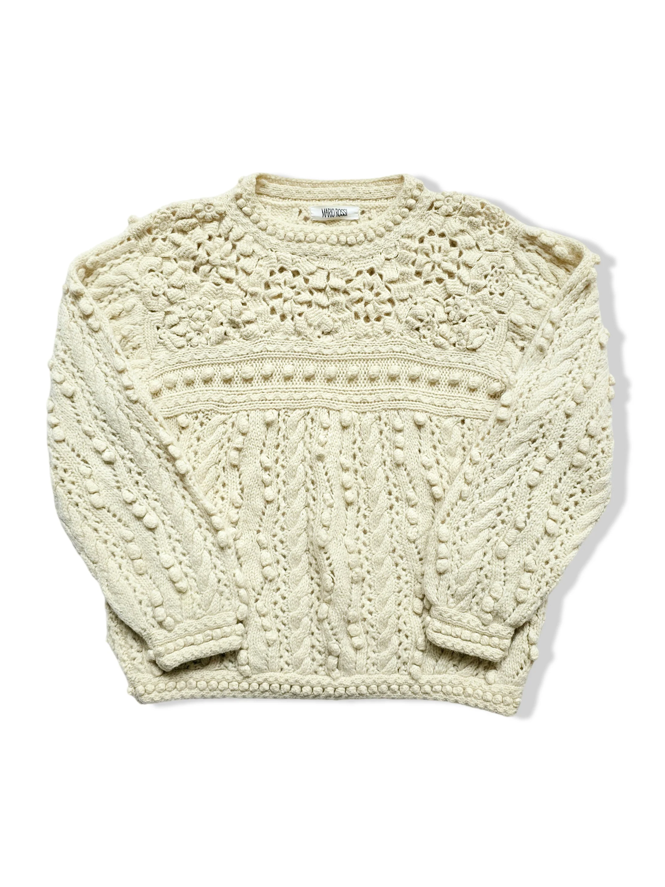 Vintage Pure Wool Cream Cable Knit Jumper - S/M