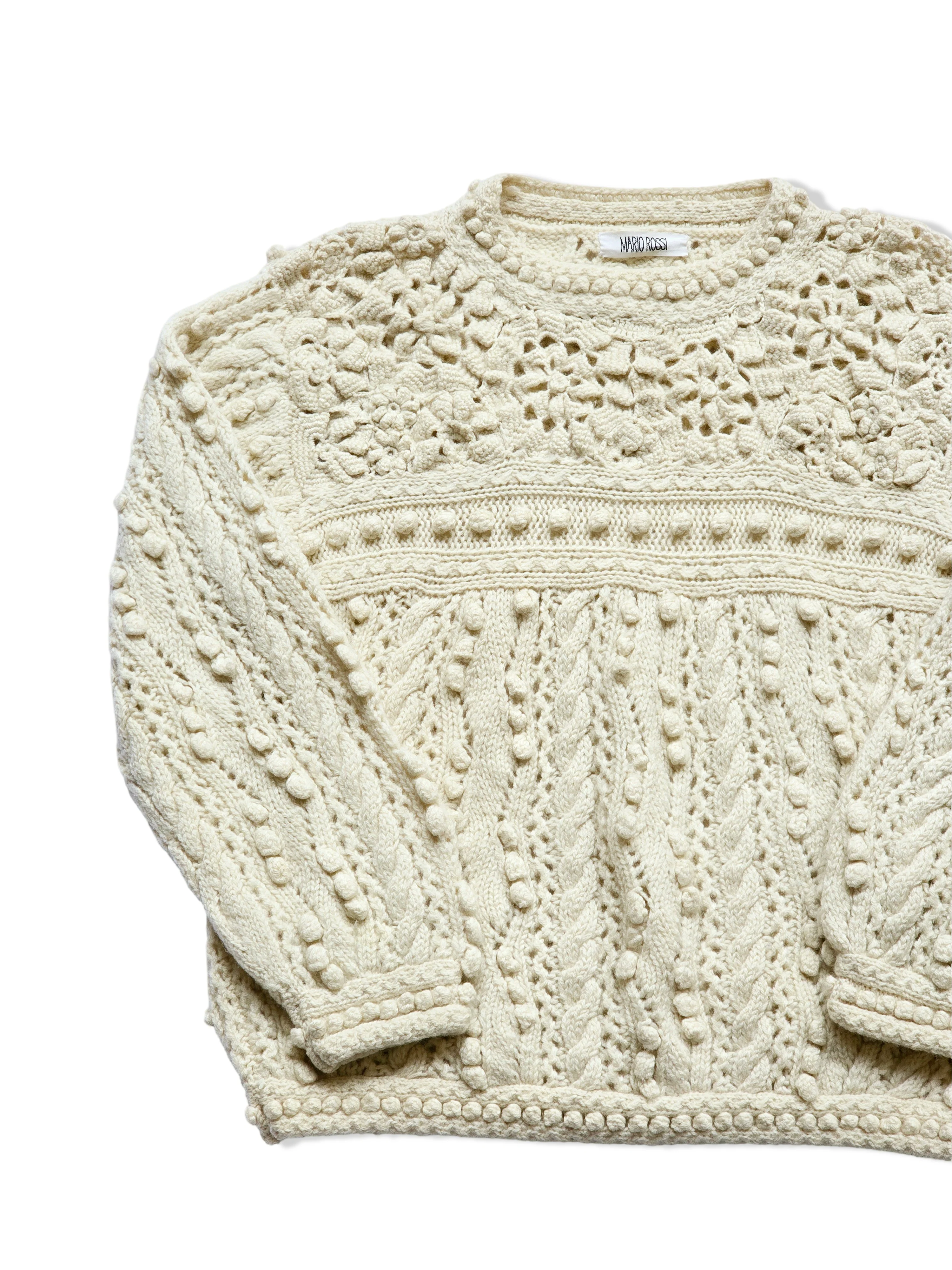 Vintage Pure Wool Cream Cable Knit Jumper - S/M - Image 2