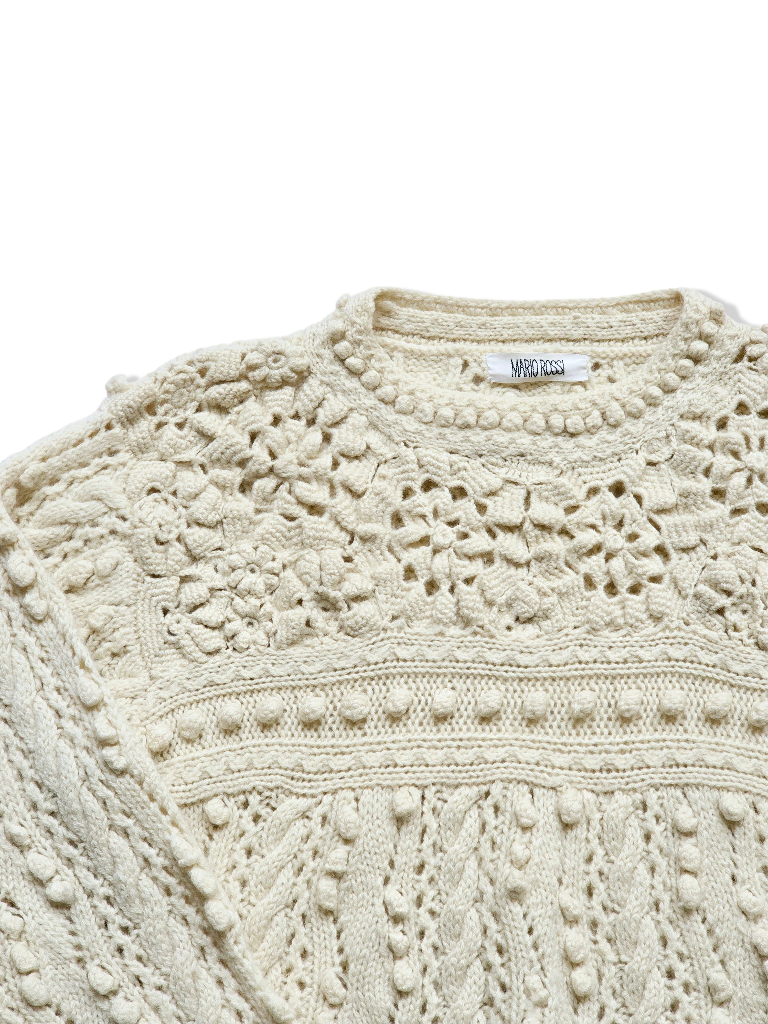 Vintage Pure Wool Cream Cable Knit Jumper - S/M - Image 3