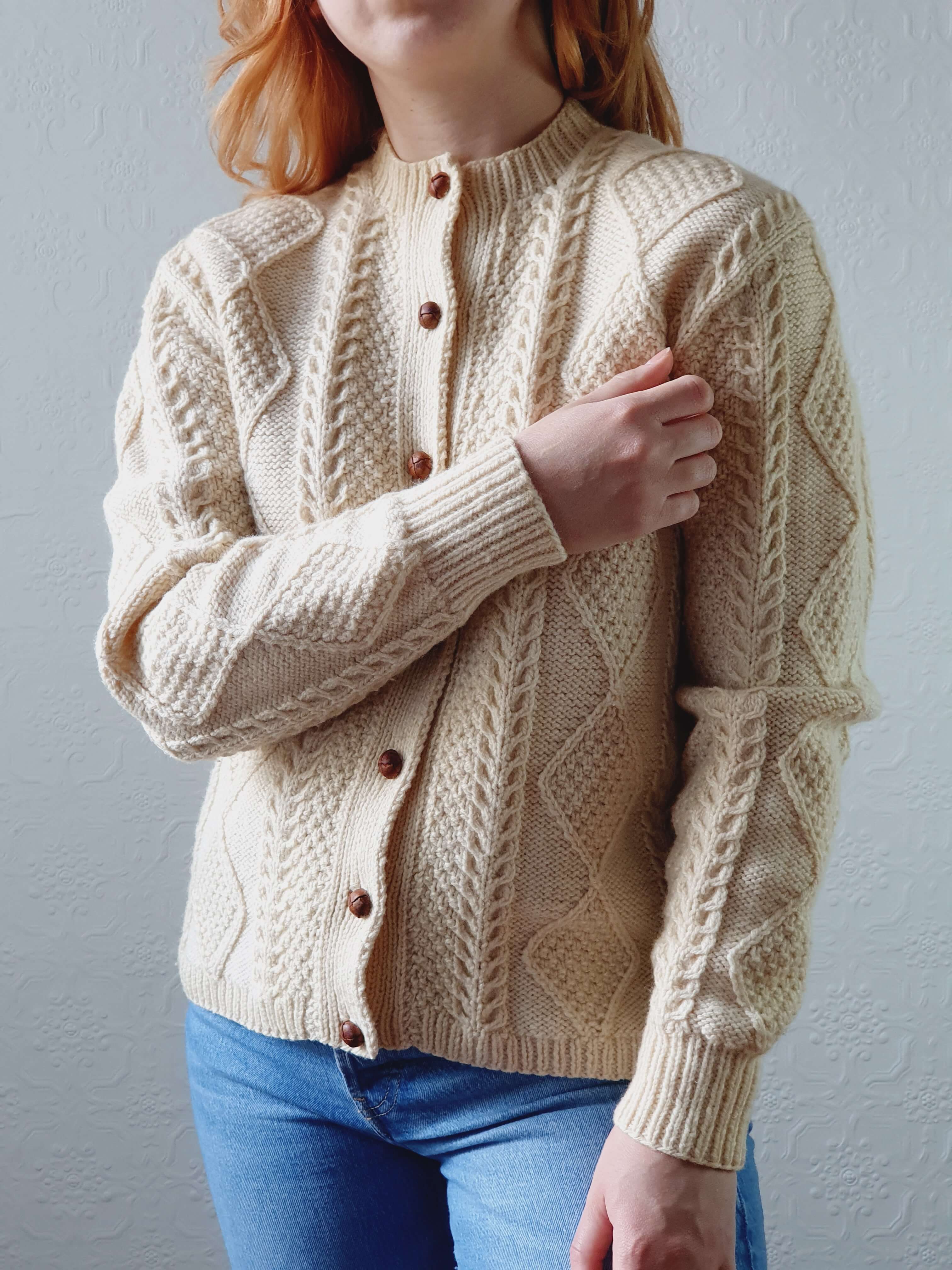 Vintage Pure Wool Handknitted Aran Cardigan - S/M - Image 11