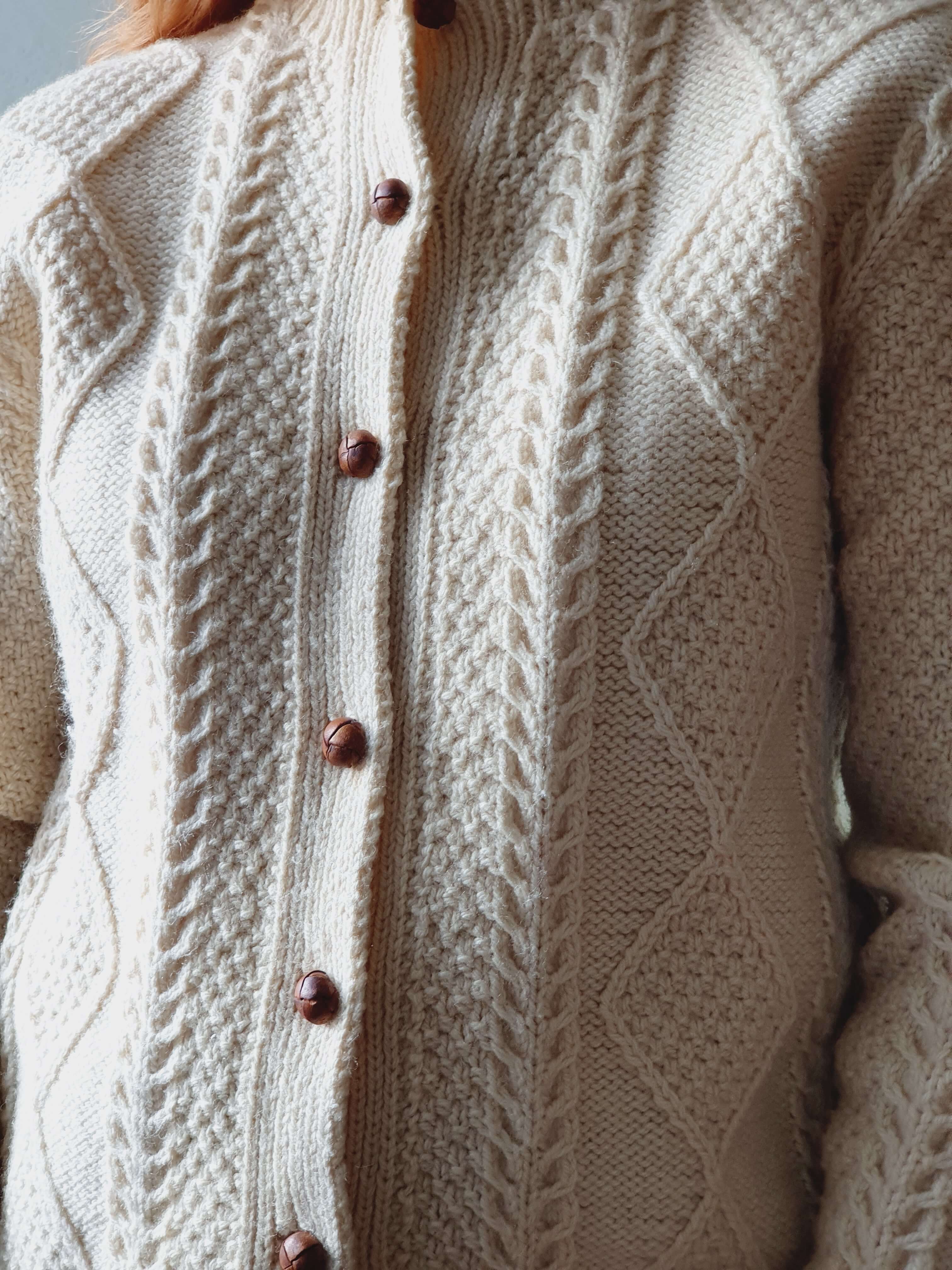 Vintage Pure Wool Handknitted Aran Cardigan - S/M - Image 12
