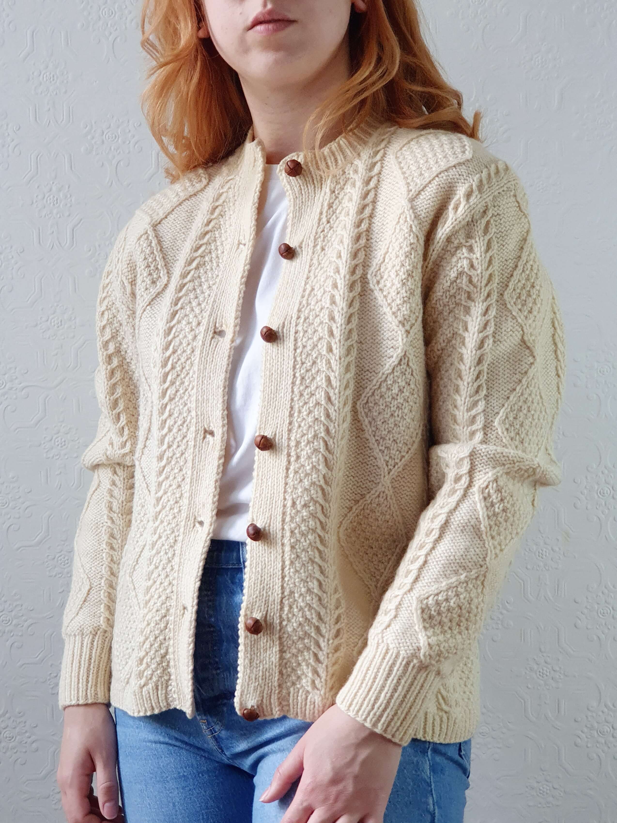 Vintage Pure Wool Handknitted Aran Cardigan - S/M - Image 2