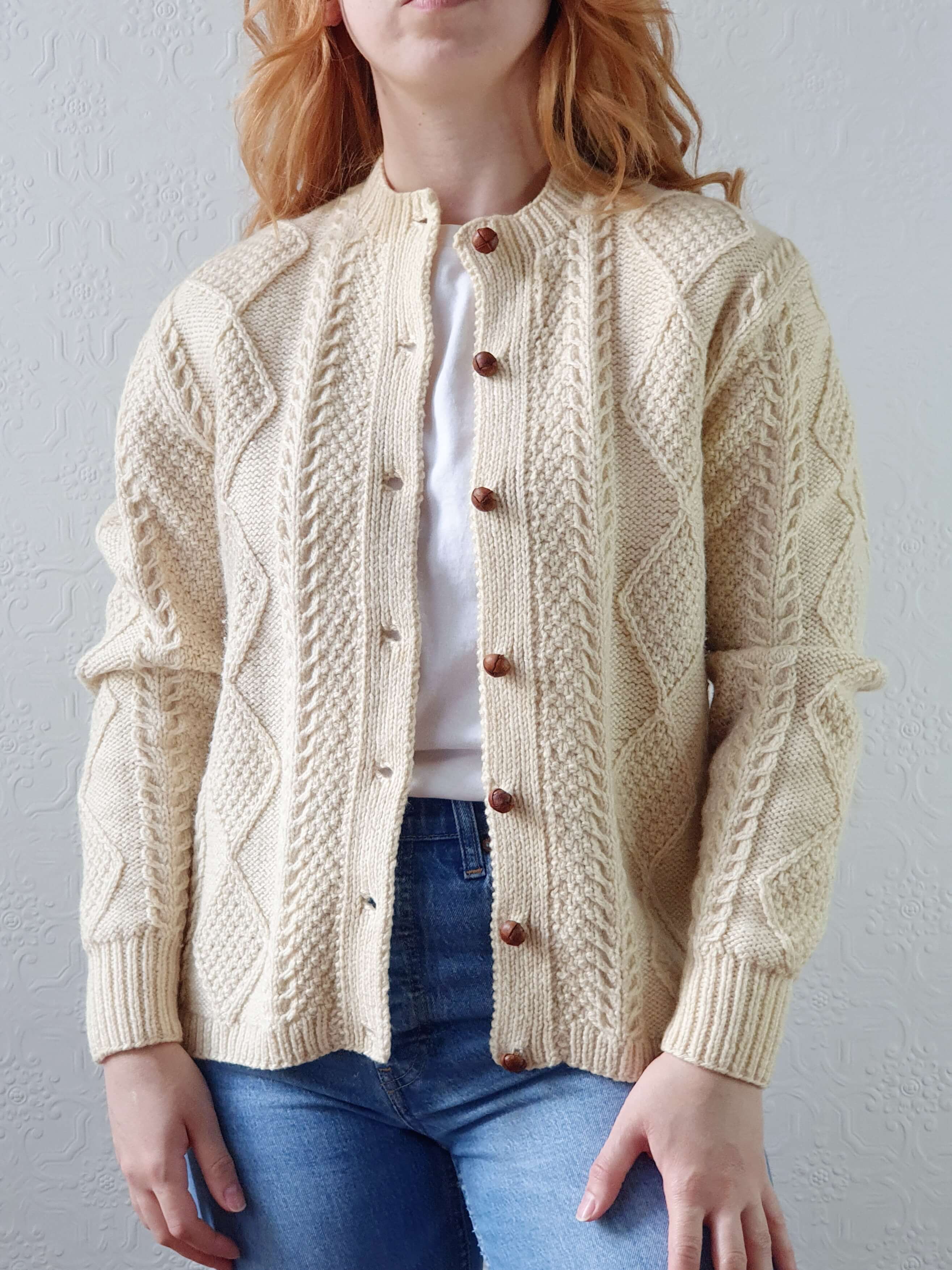 Vintage Pure Wool Handknitted Aran Cardigan - S/M - Image 3