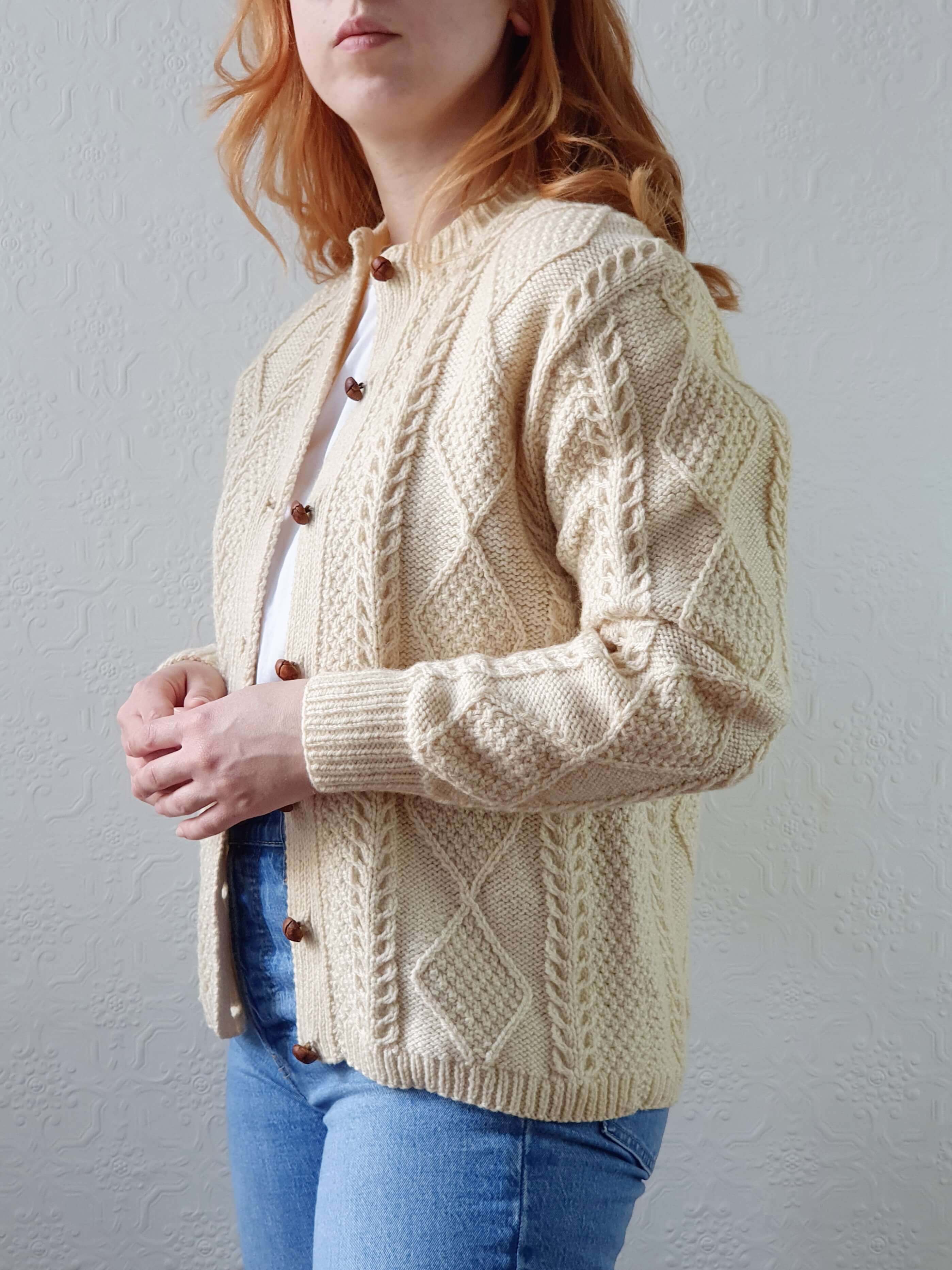 Vintage Pure Wool Handknitted Aran Cardigan - S/M - Image 4